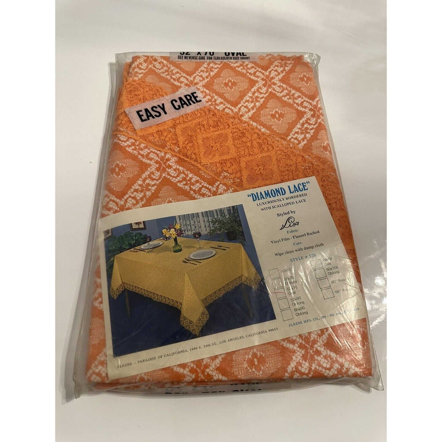 VINTAGE *NEW*Diamond Lace Oval 52"X70" Flannel Back Tablecloth USA