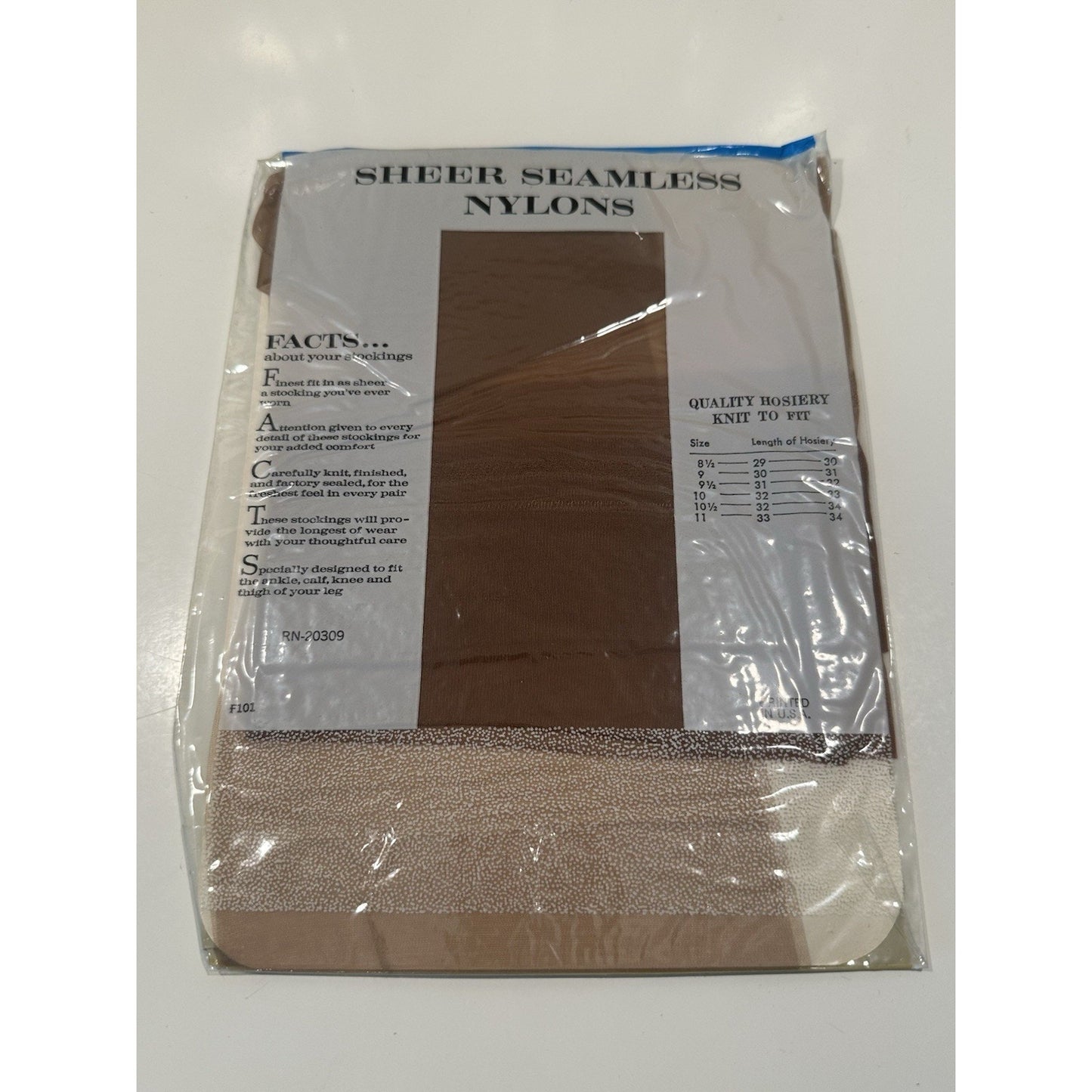 VINTAGE *NEW* 1950's Hosiery Sheer Seamless-Plain Knit-Light Beige Sz 10.5