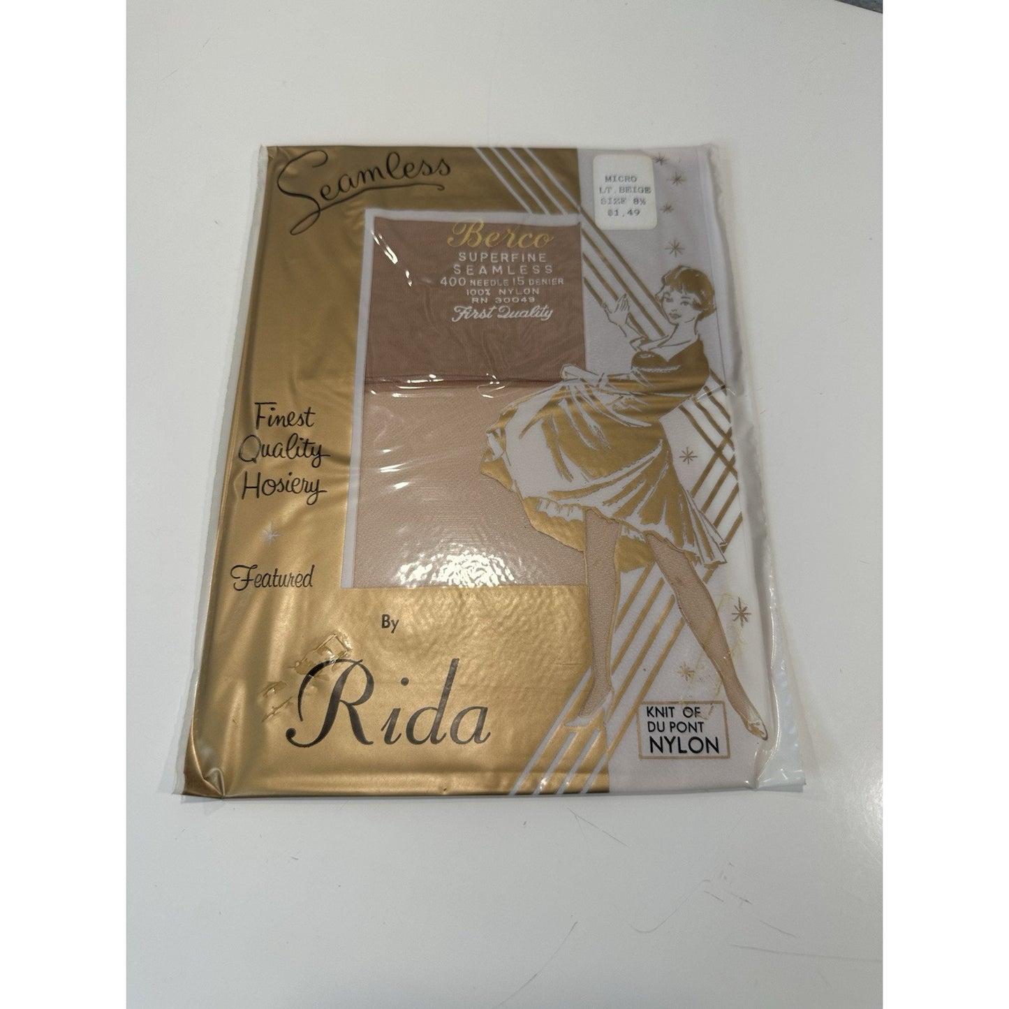 VINTAGE *NEW* Berco Rida Hosiery-Seamless-Lt Beige-1 pair-Sz8.5M