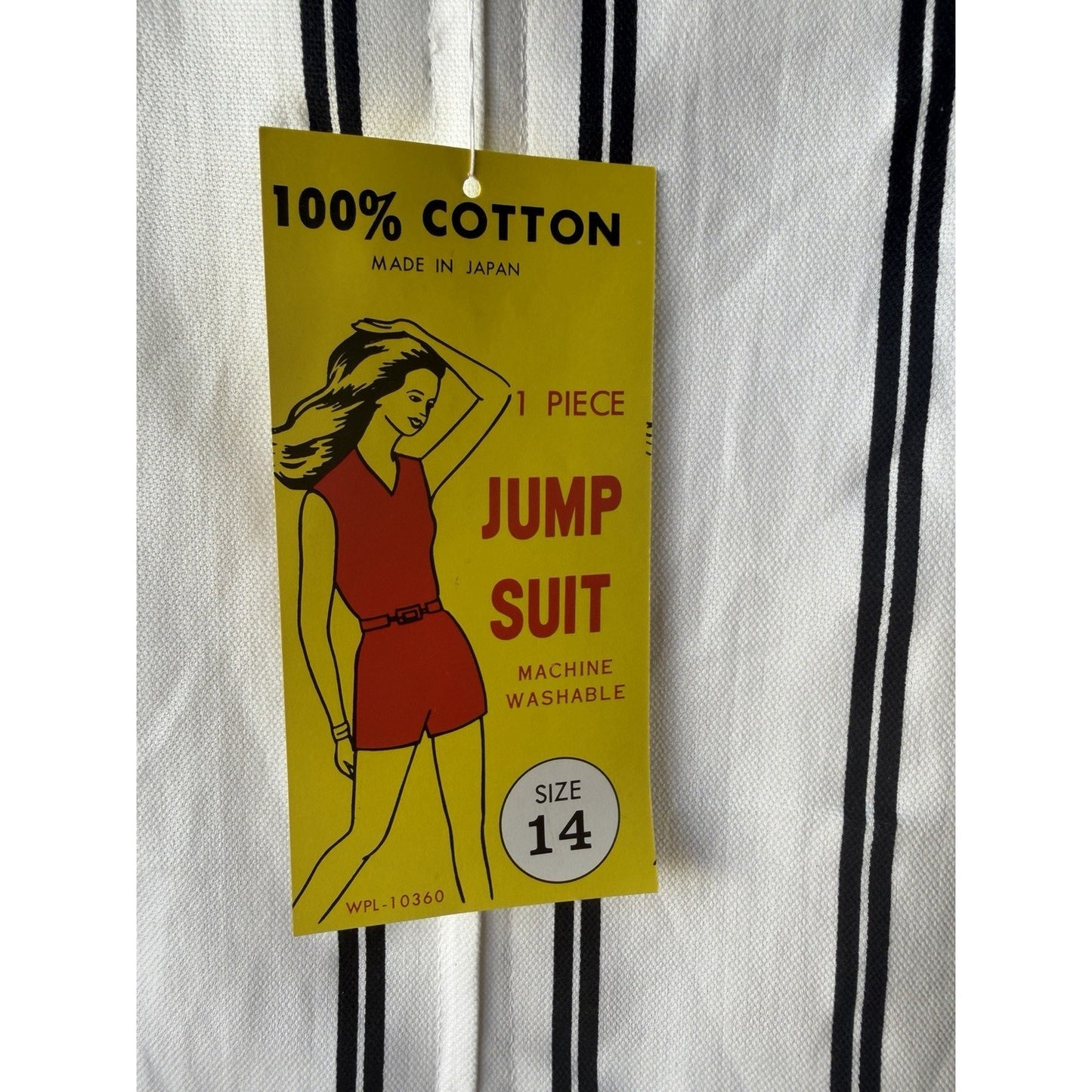 VINTAGE *NEW* 1960's Black & White Striped Waist Tie Romper Size 14 Japan