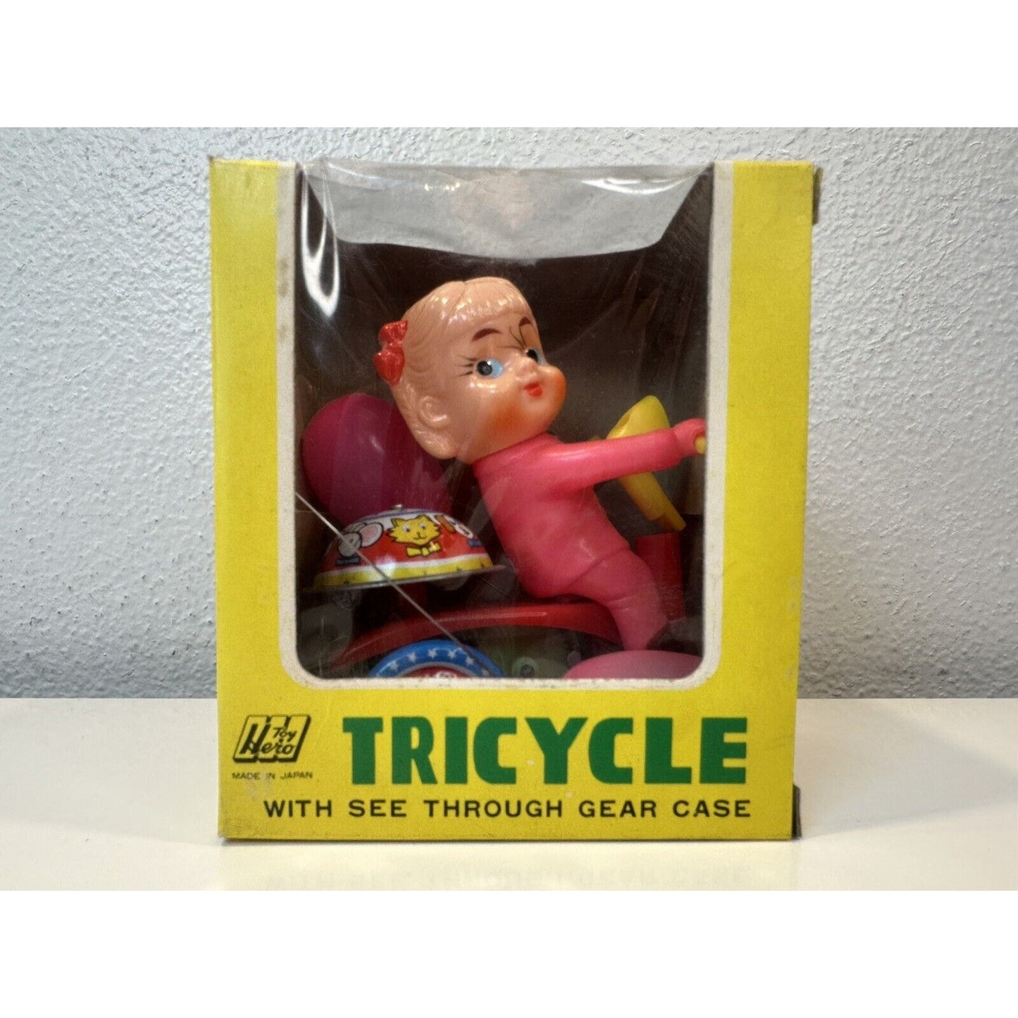 VINTAGE *NEW* 1960's Girl Trycicle Wind-up Toy w/Balloon