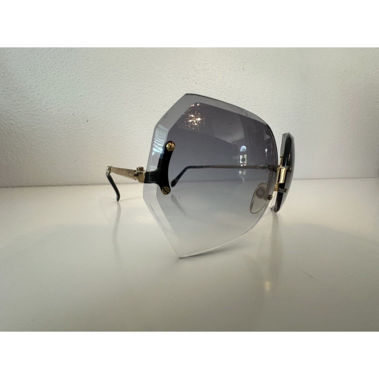VINTAGE *NEW* 1970'sChrysDior Glam Sunglasses Black Smoked Glass&Gold