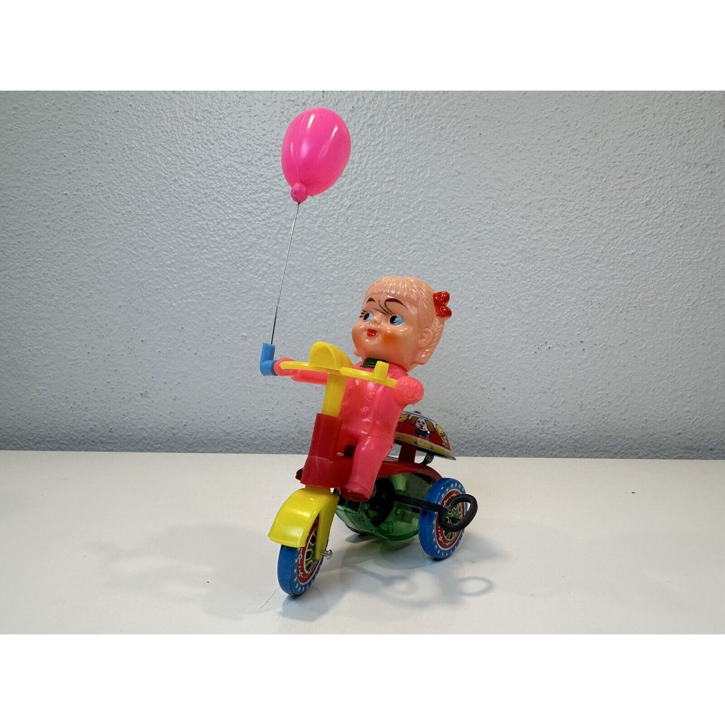 VINTAGE *NEW* 1960's Girl Trycicle Wind-up Toy w/Balloon