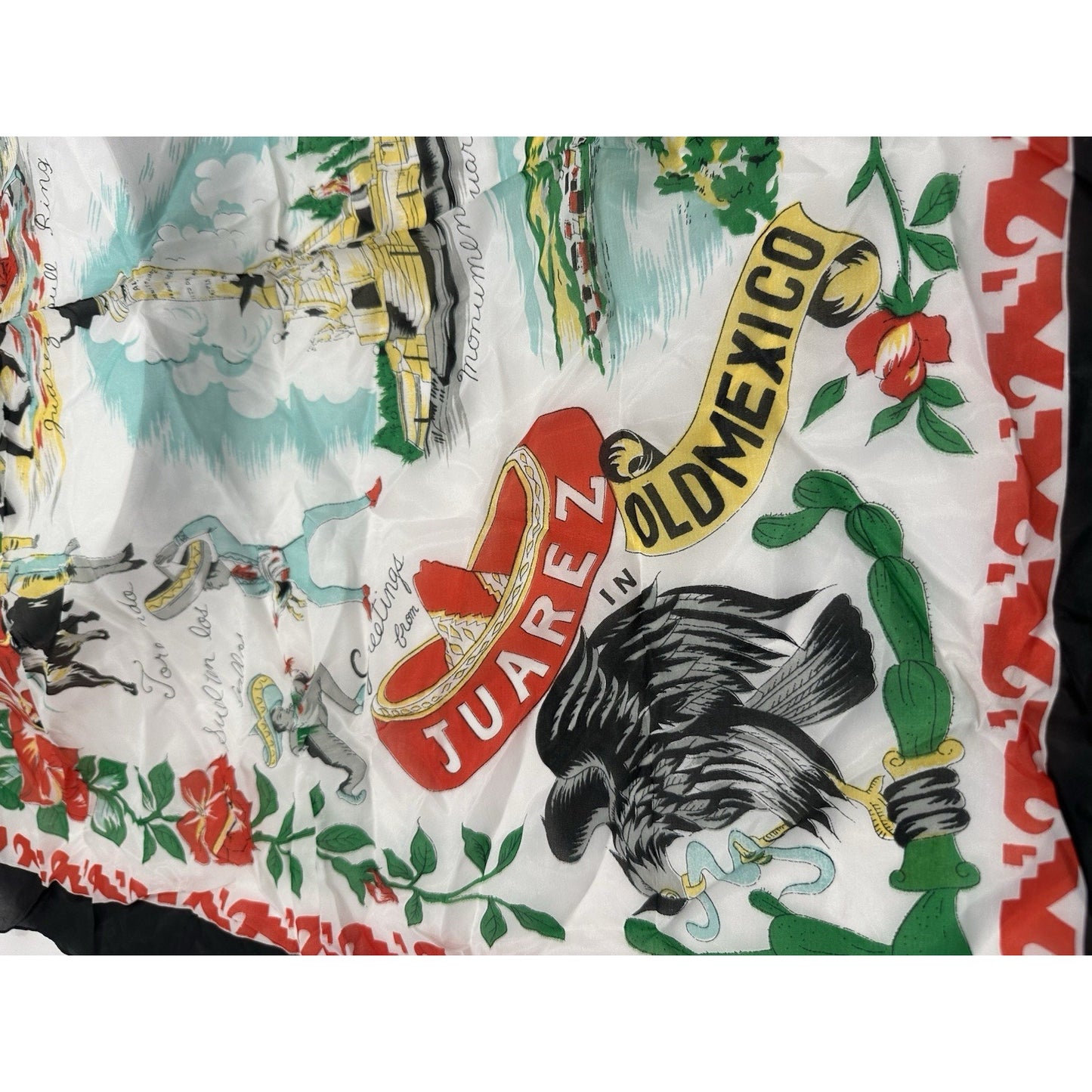 VINTAGE "NEW" 1950's "Juarez" Hand-Rolled Silk Rayon Scarf 31" x 31" - Black