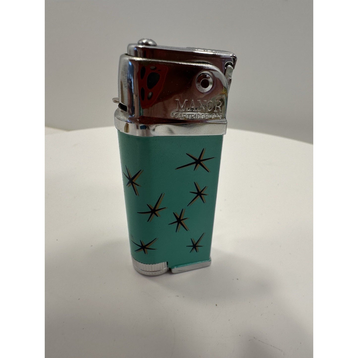 VINTAGE *NEW* 1960's Manor Butane Lighter Aqua w/Stars