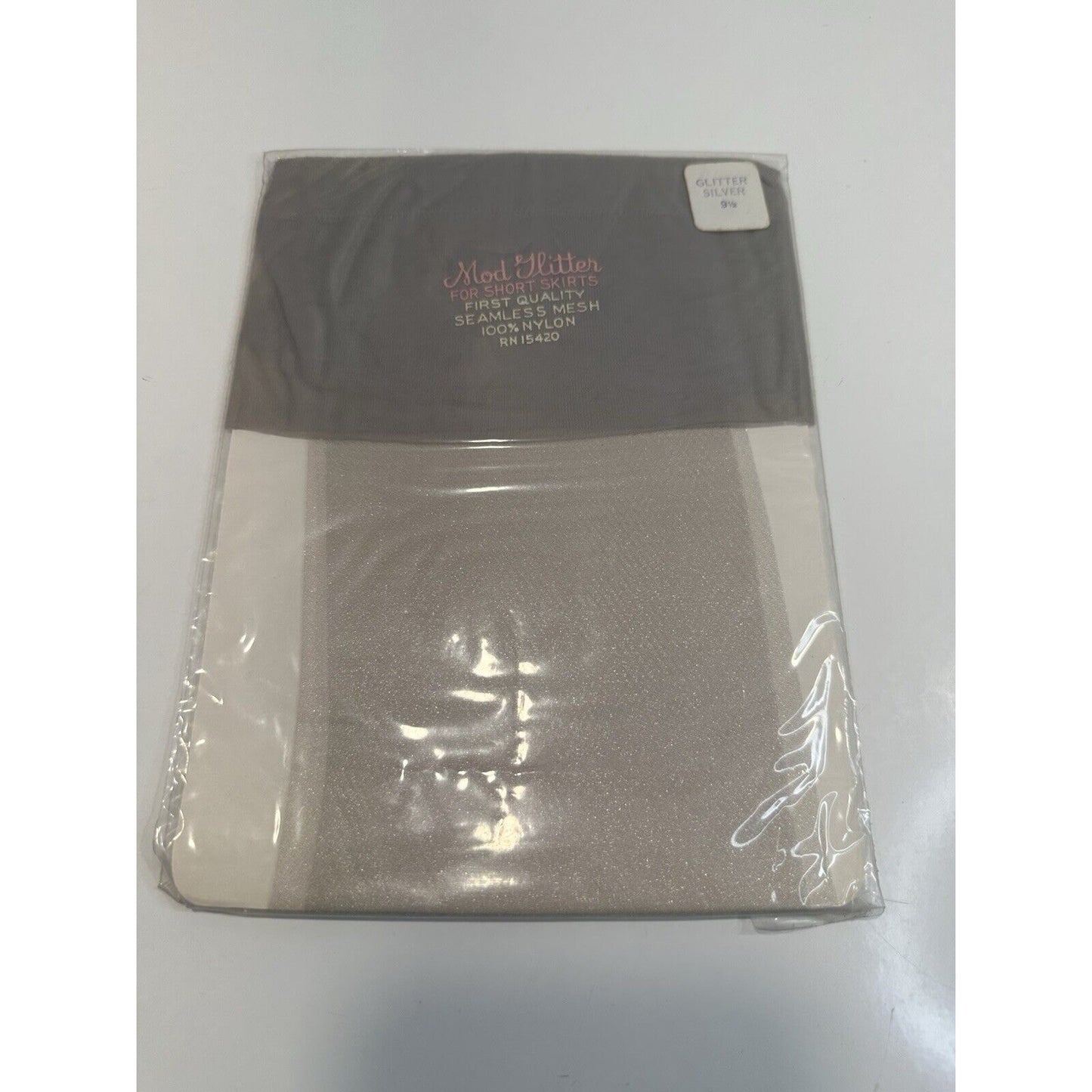 VINTAGE *NEW* 1970's Pair of ModGlitter Hosiery-Glitter Silver Sz9.5M X 1