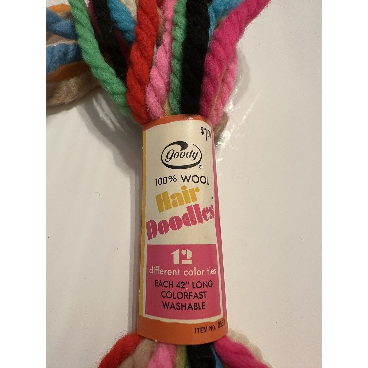 VINTAGE *NEW* 1970's/1980's Goody Hair Doodles Thick 42" MULTICOLOR 100% Wool