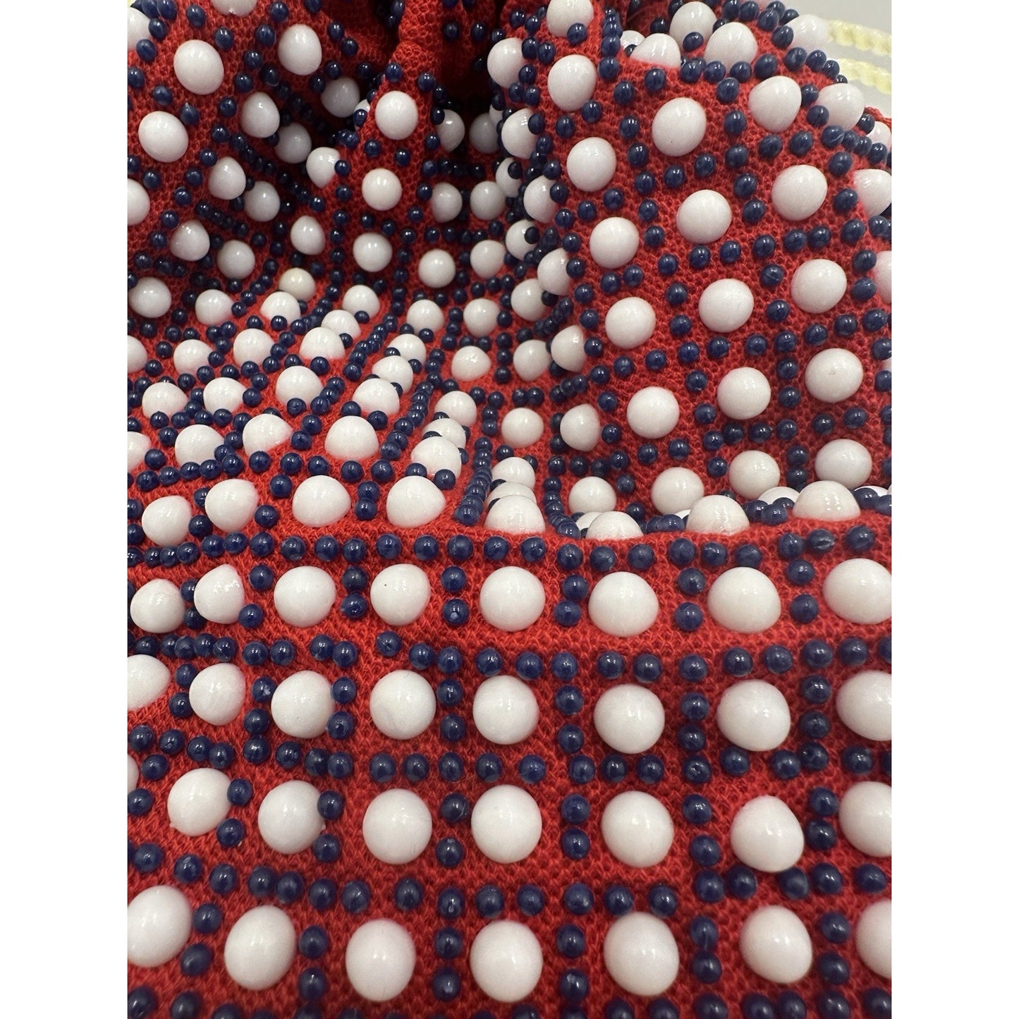 VINTAGE *NEW* 1970's Hand-Beaded with Fringe Cinch Purse in Red