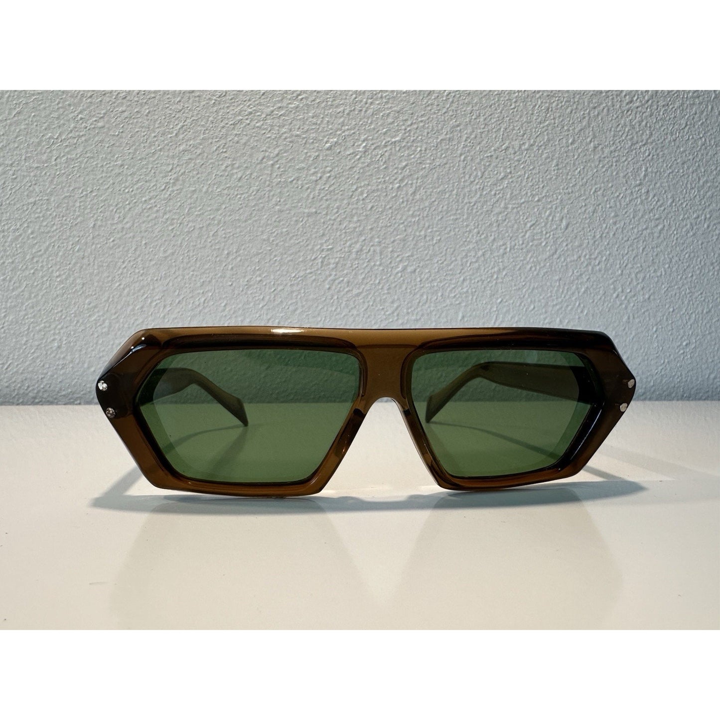 VINTAGE *NEW* 70's Glam Unisex Sunglasses Brown Hex Frame MINT