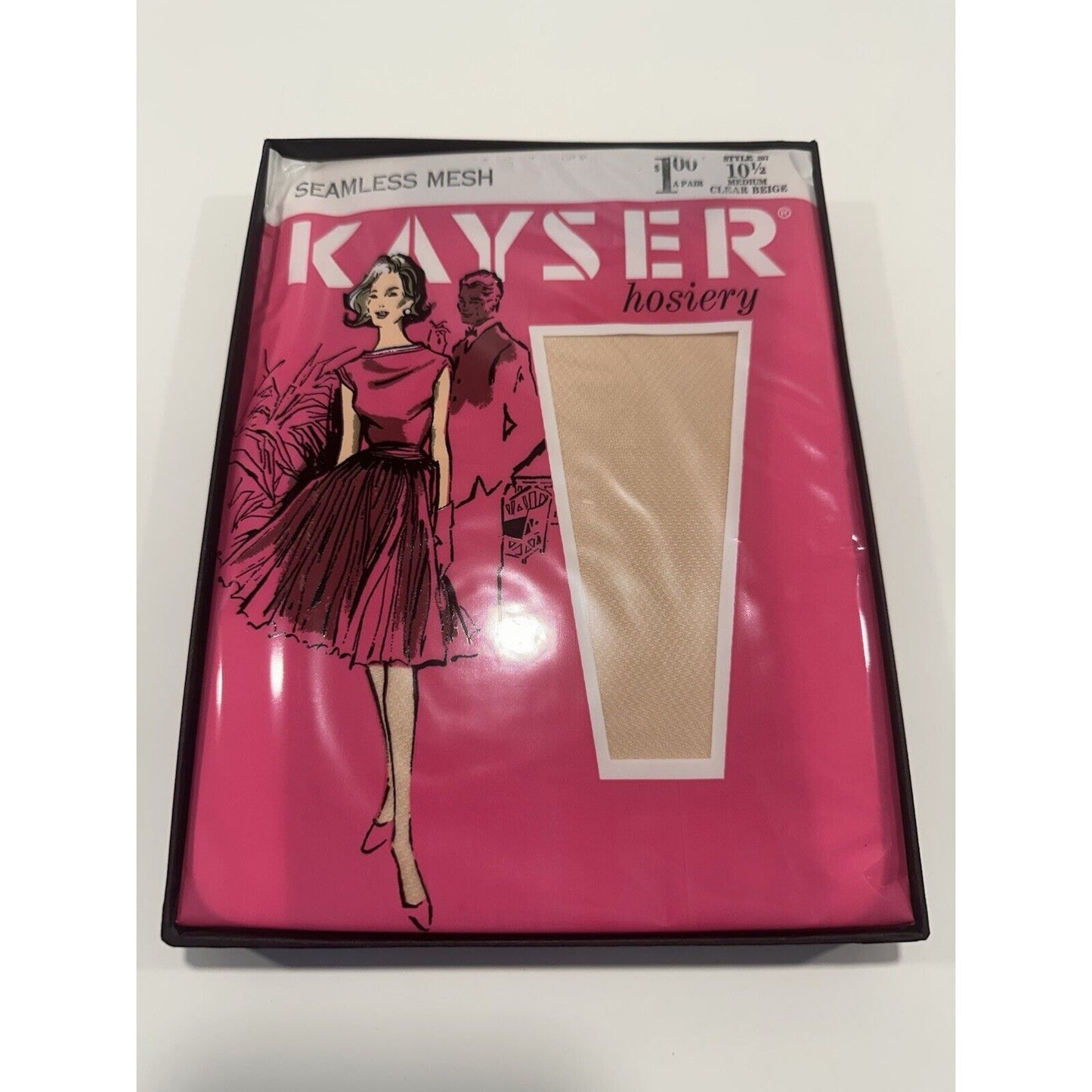 VINTAGE *NEW* 1950's Kayser Hosiery Seamless Mesh-Clear Beige Sz10.5 X 6