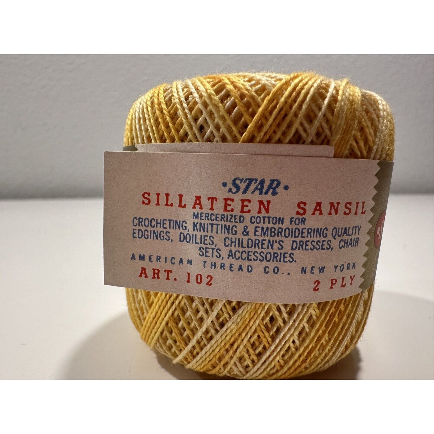 VINTAGE *NEW* Star Sillateen Sansil Crochet Knitting Art 102, Yellow 87-75 Yrds