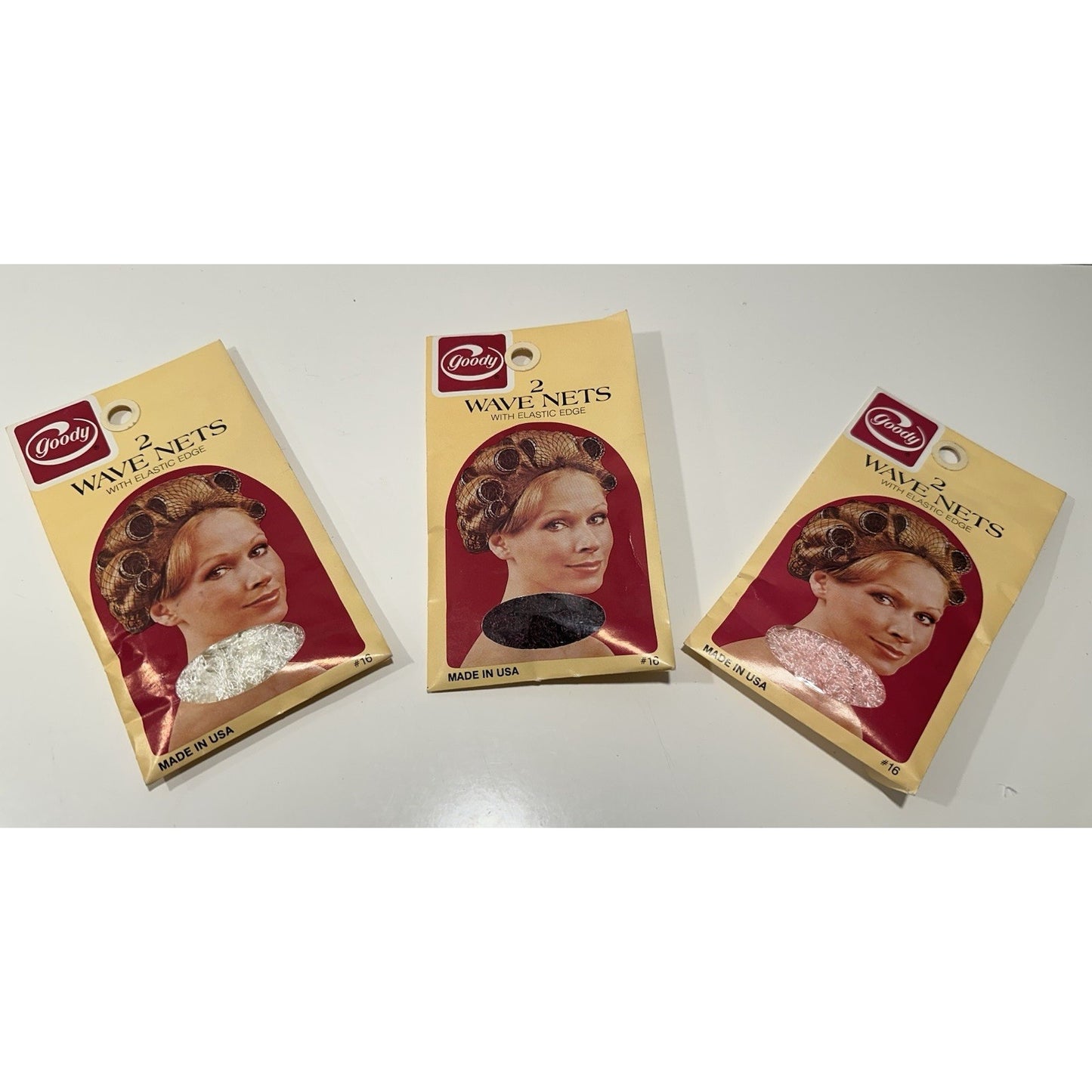 VINTAGE *NEW* 1980's Goody Pink/Purple/White Wave Net 3 X 2-packs Elastic Edge USA