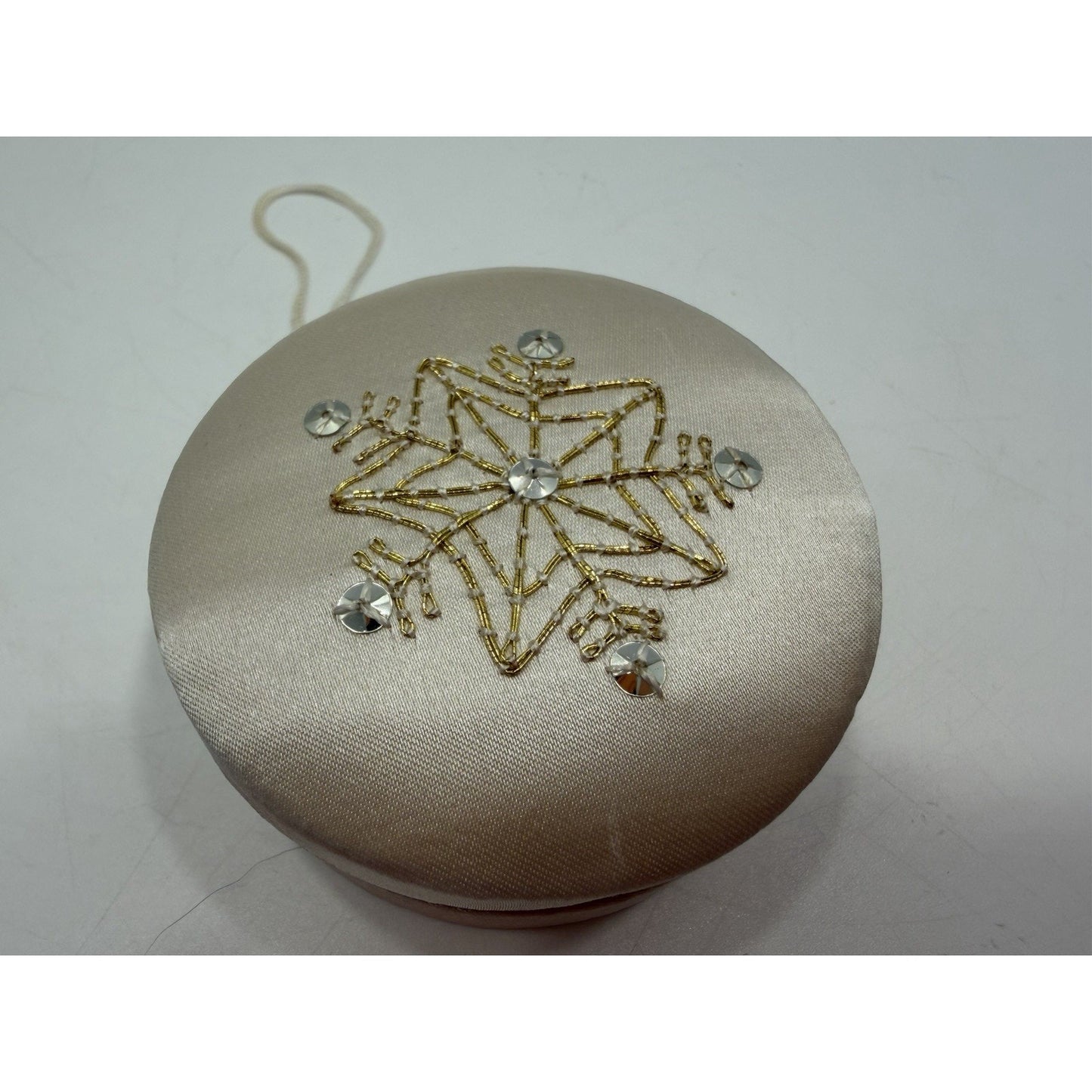 VINTAGE *NEW* 1960's Cream Silk Satin Snowflake Box | Holiday Ornament