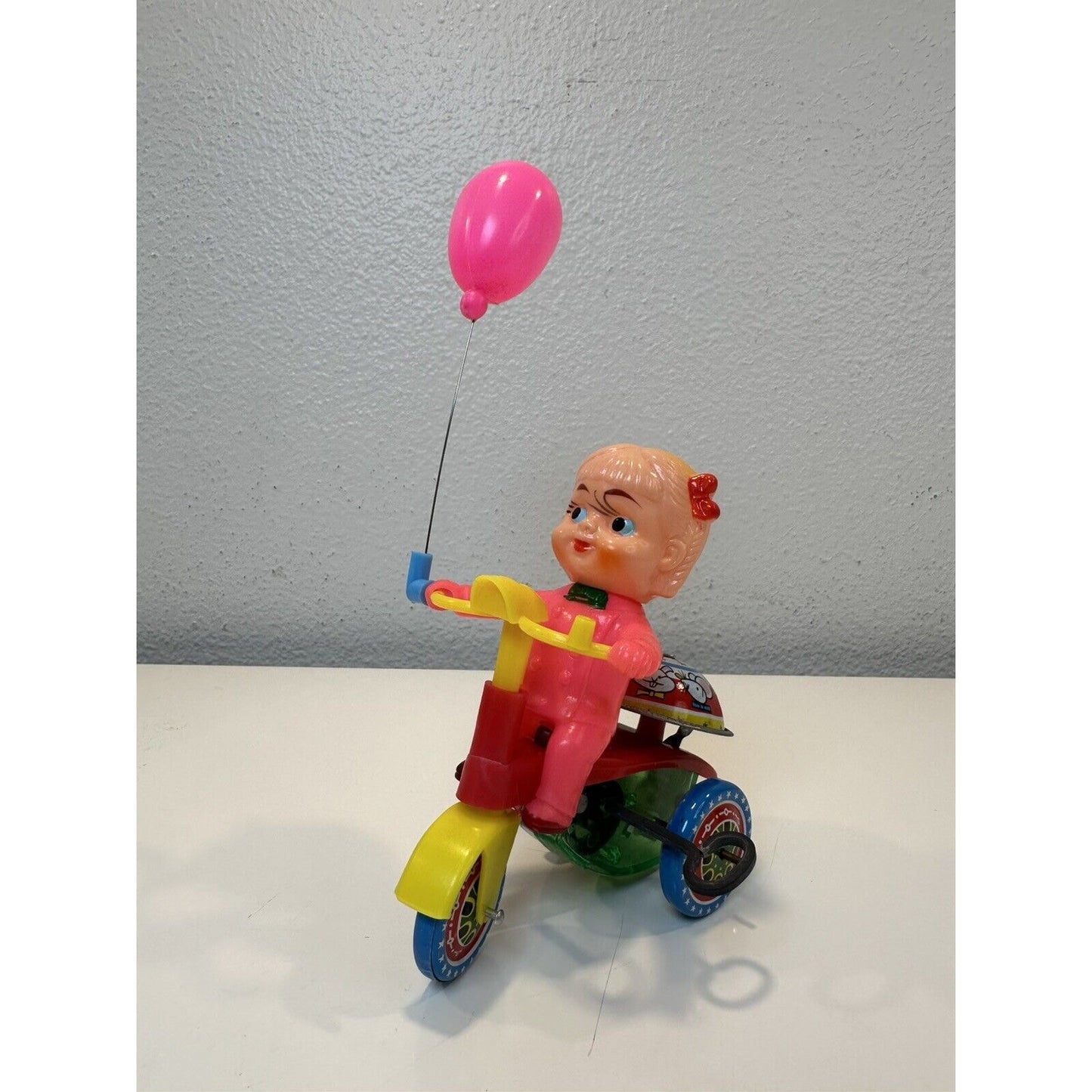 VINTAGE *NEW* 1960's Girl Trycicle Wind-up Toy w/Balloon