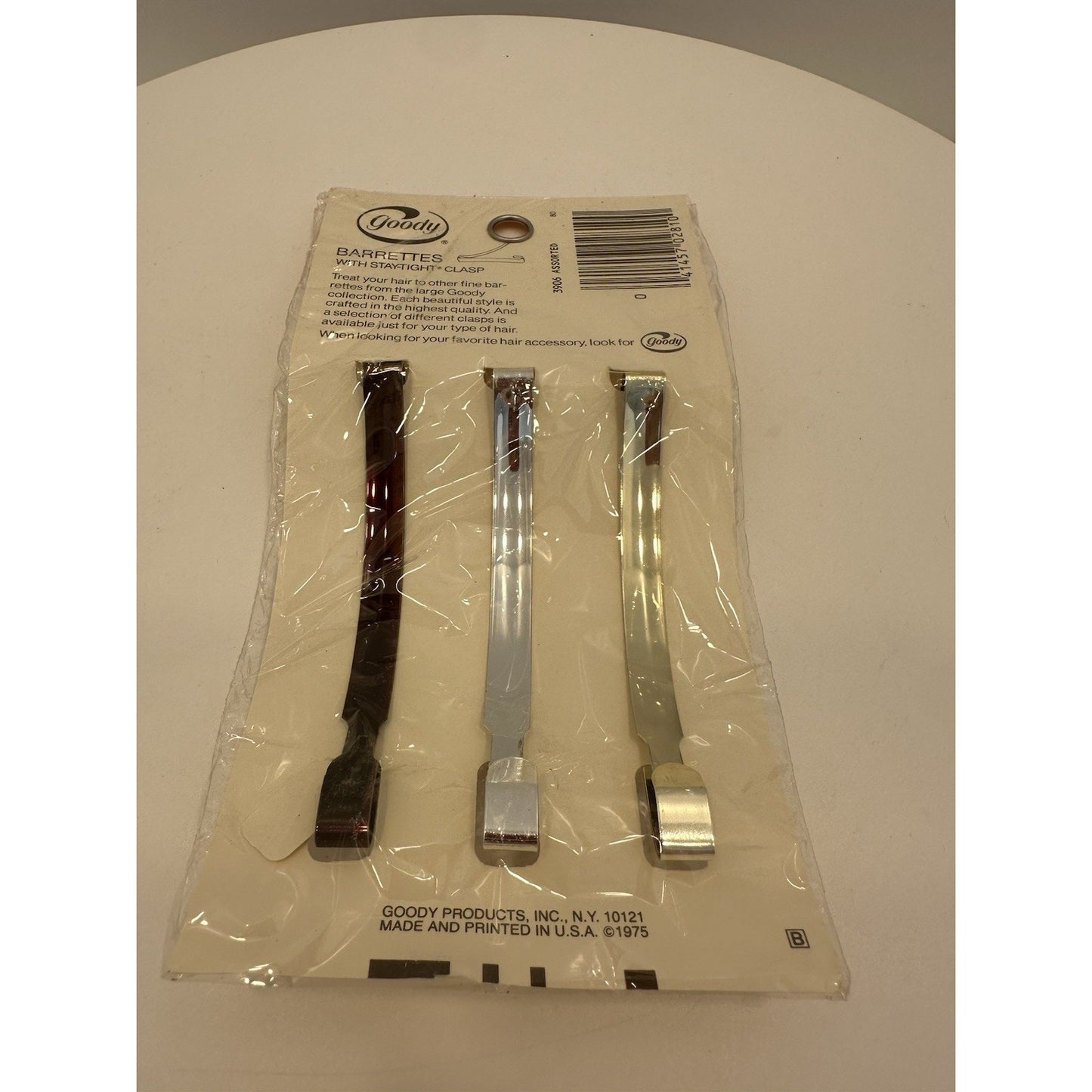 VINTAGE *NEW* 1975 Goody Stay Tight Clasp Barrettes Gold/Sil/Brown #3906 USA