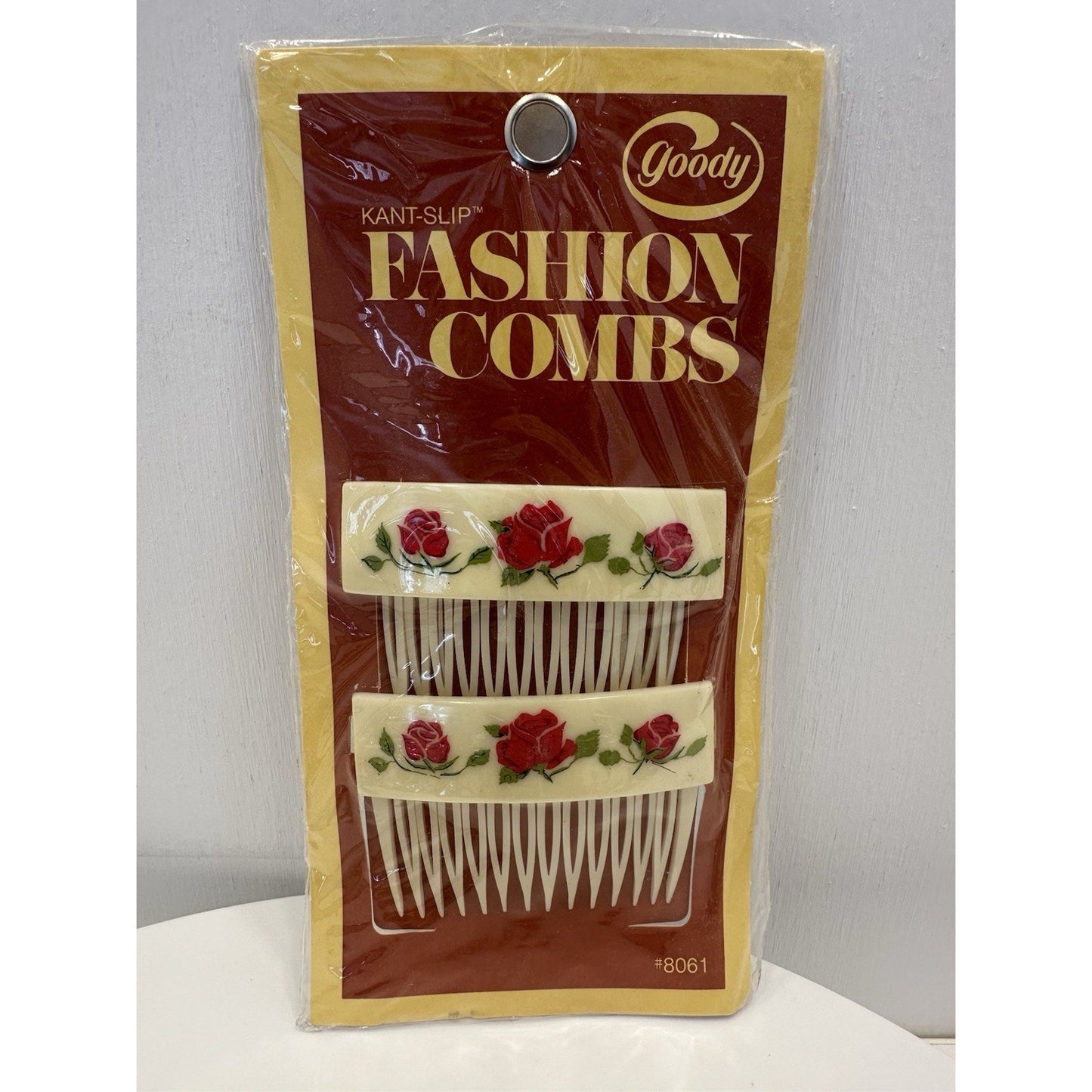 VINTAGE *NEW* 1975 Goody 8161 Kant-Slip Fashion Combs w/Red Roses USA