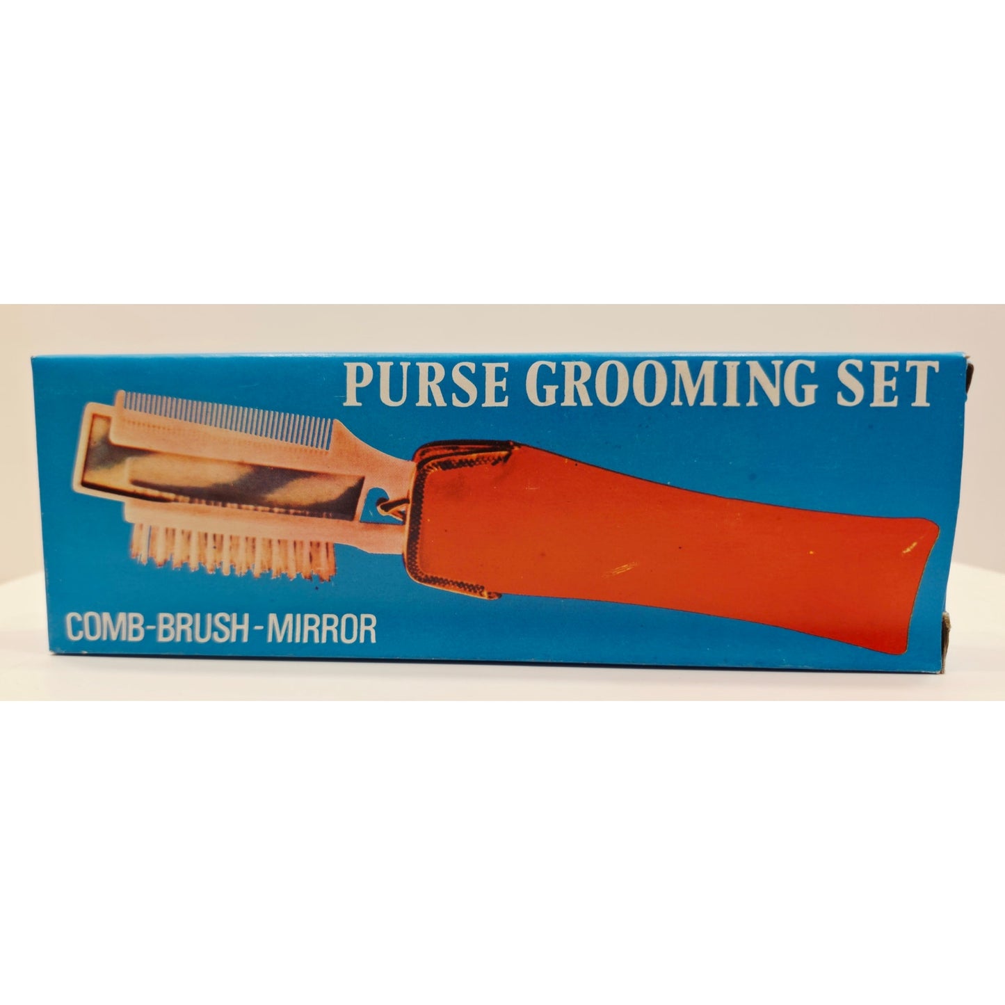 VINTAGE *NEW* 1970's Purse Grooming Set Brush Comb Mirror with Black Case