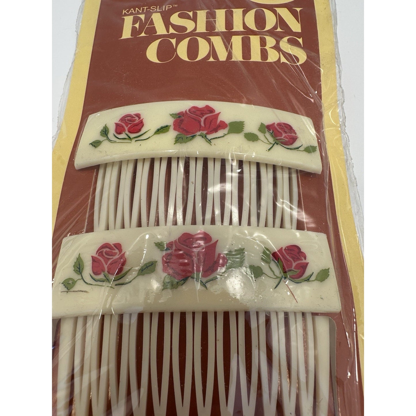 VINTAGE *NEW* 1975 Goody 8161 Kant-Slip Fashion Combs w/Red Roses USA