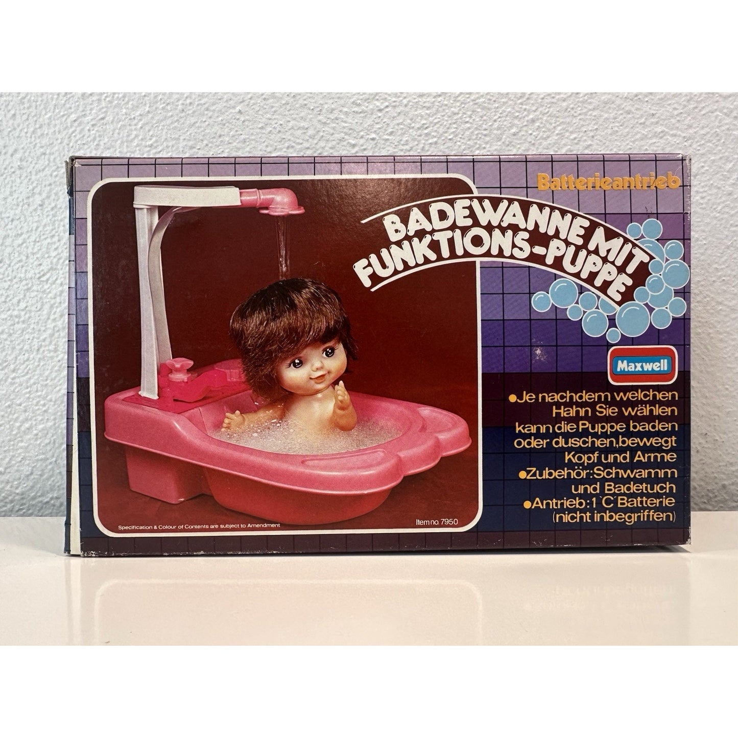 VINTAGE *NEW* 1970's Maxwell Doll Bath Tub with Action Baby Batt-Operated Toy