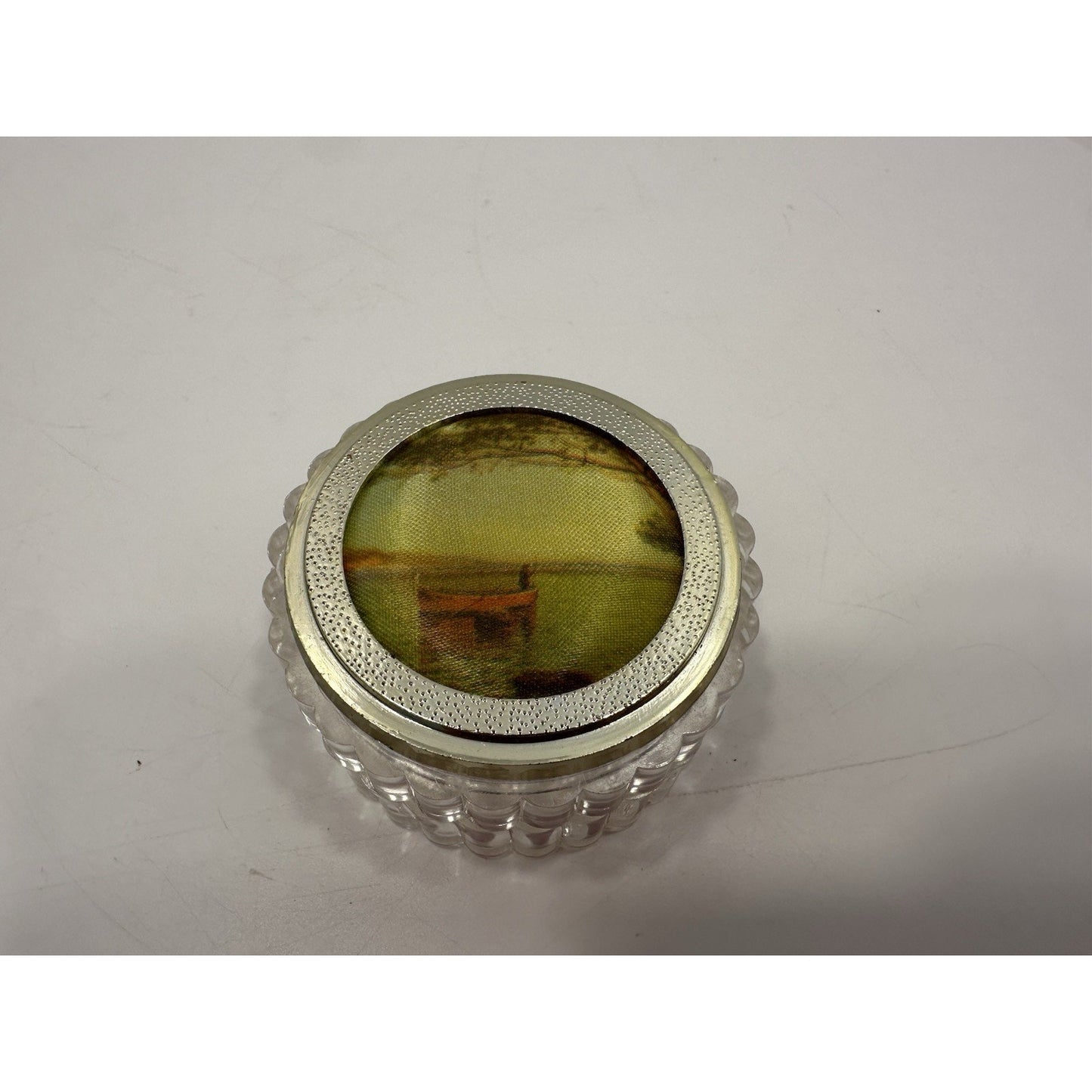 VINTAGE *NEW* 1950's Old Master Silk Printed Silk Lakefront Trinket Box