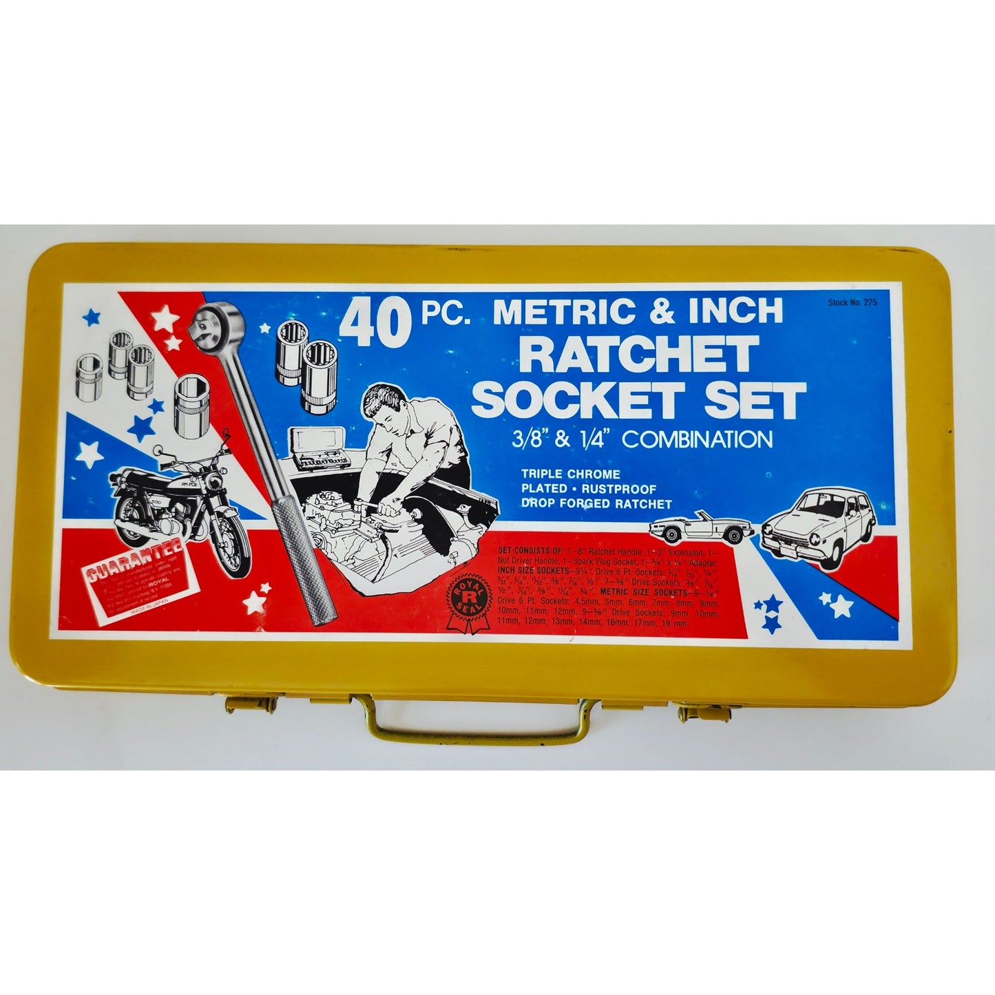 VINTAGE *NEW* 1970's 40 Piece Metric and Inch Rachet Socket Set Missing 1 Piece