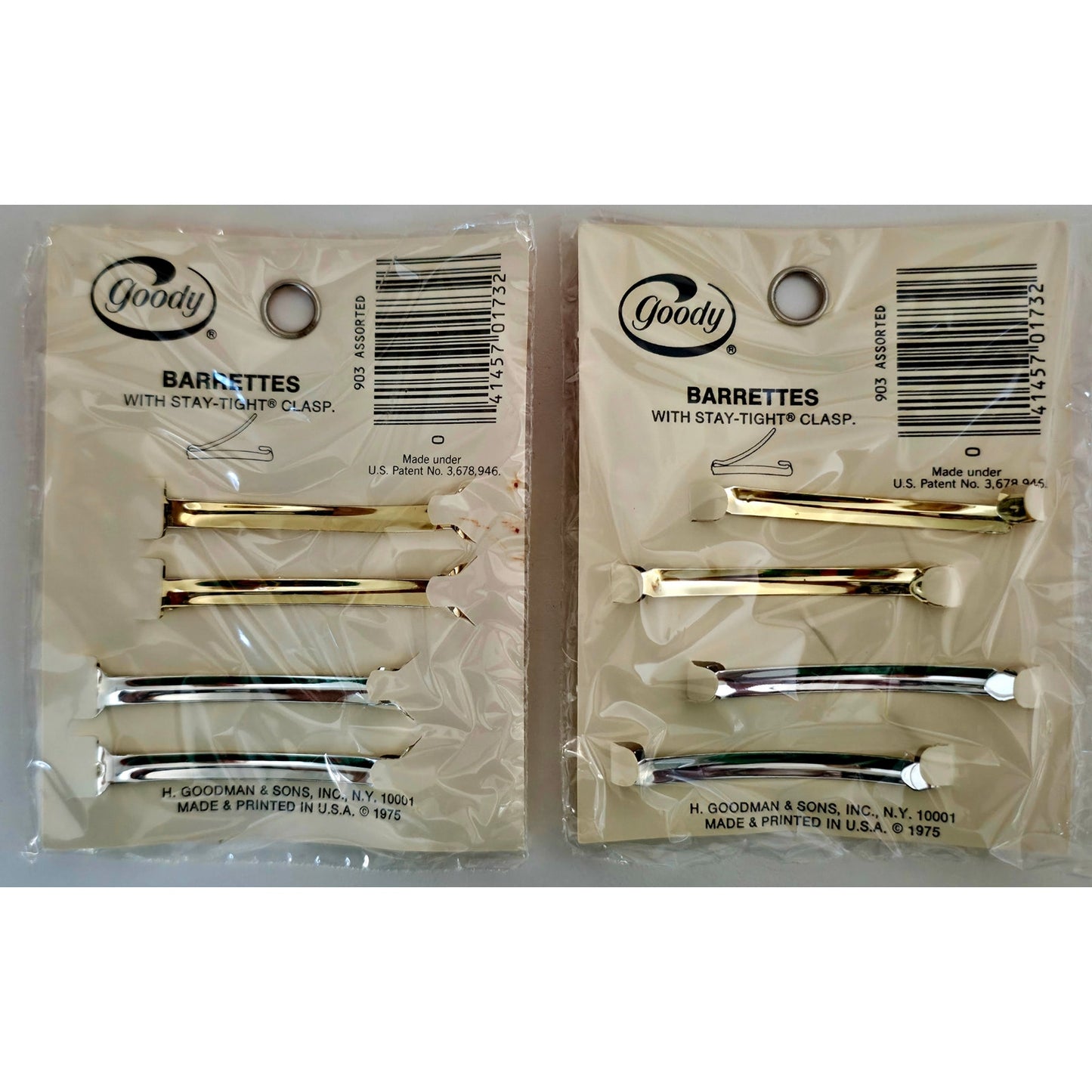 VINTAGE *NEW* 1975 Goody Silver and Gold Stay-Tight Barrettes #903 Set of 8 USA