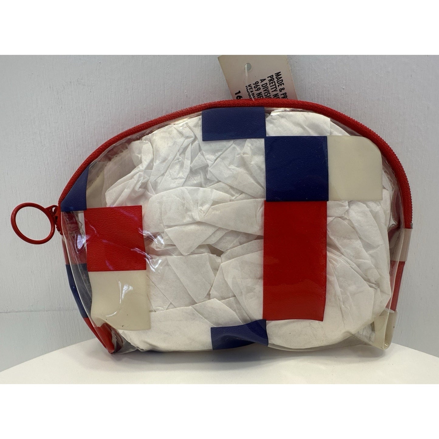 VINTAGE *NEW* 1989 Goody 1633/T Pretty Neat Cosmetic Zip Bag 5" X 6.5" Rd/Wht/Bl