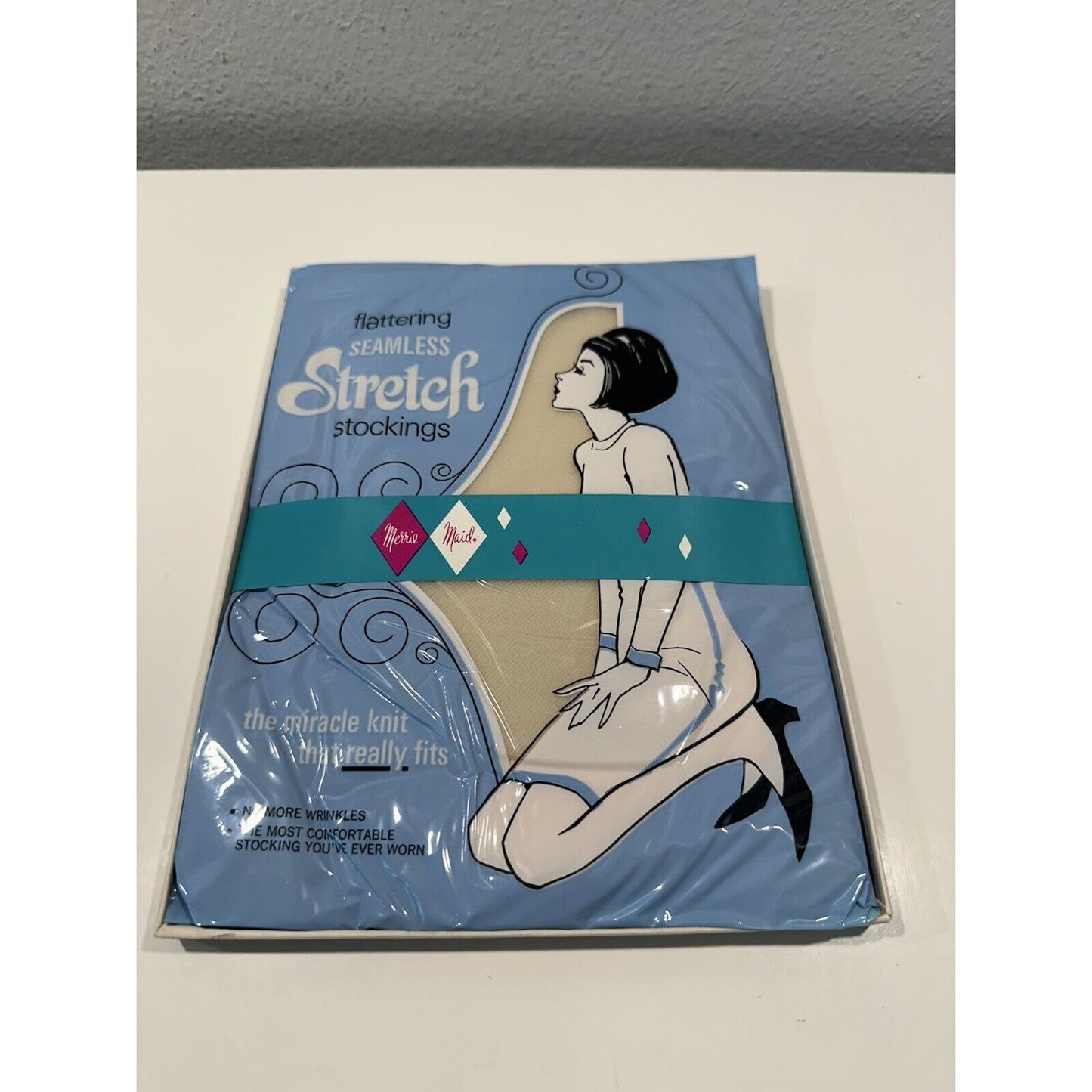 VINTAGE *NEW* 1950's Lassiter Hosiery-Off Wht-Demi-Toe-Stretch-Merrie Maid Sz9.5/10 x 3
