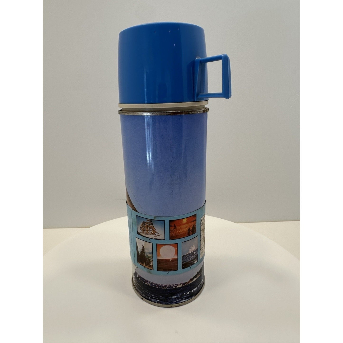 VINTAGE *NEW* 1978 Blue Thermos Sailboat Theme #2210 Vacuum Bottle 14.4oz