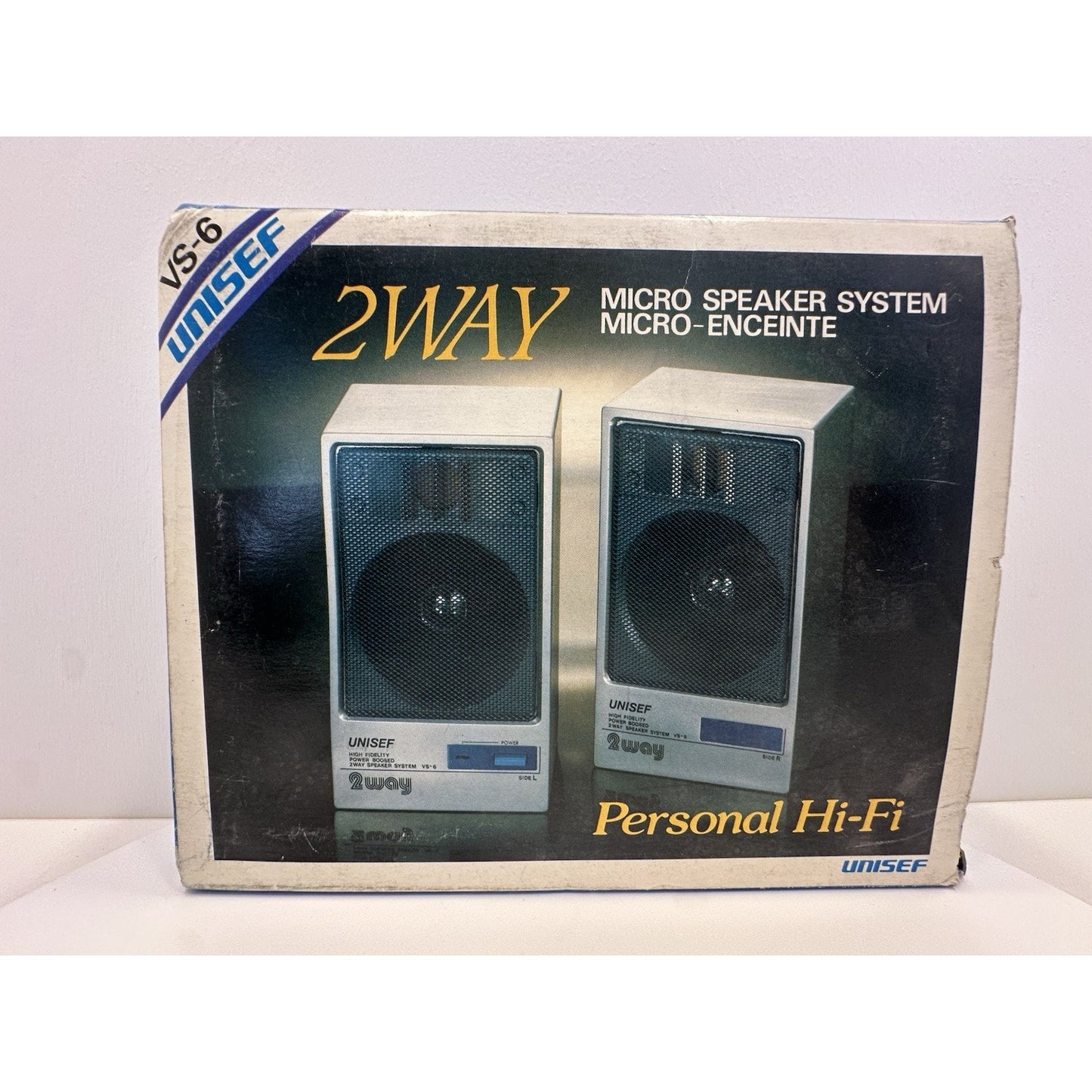 VINTAGE *New* UNISEF VS-6 Power Boost Micro Personal HiFi Speaker System Set