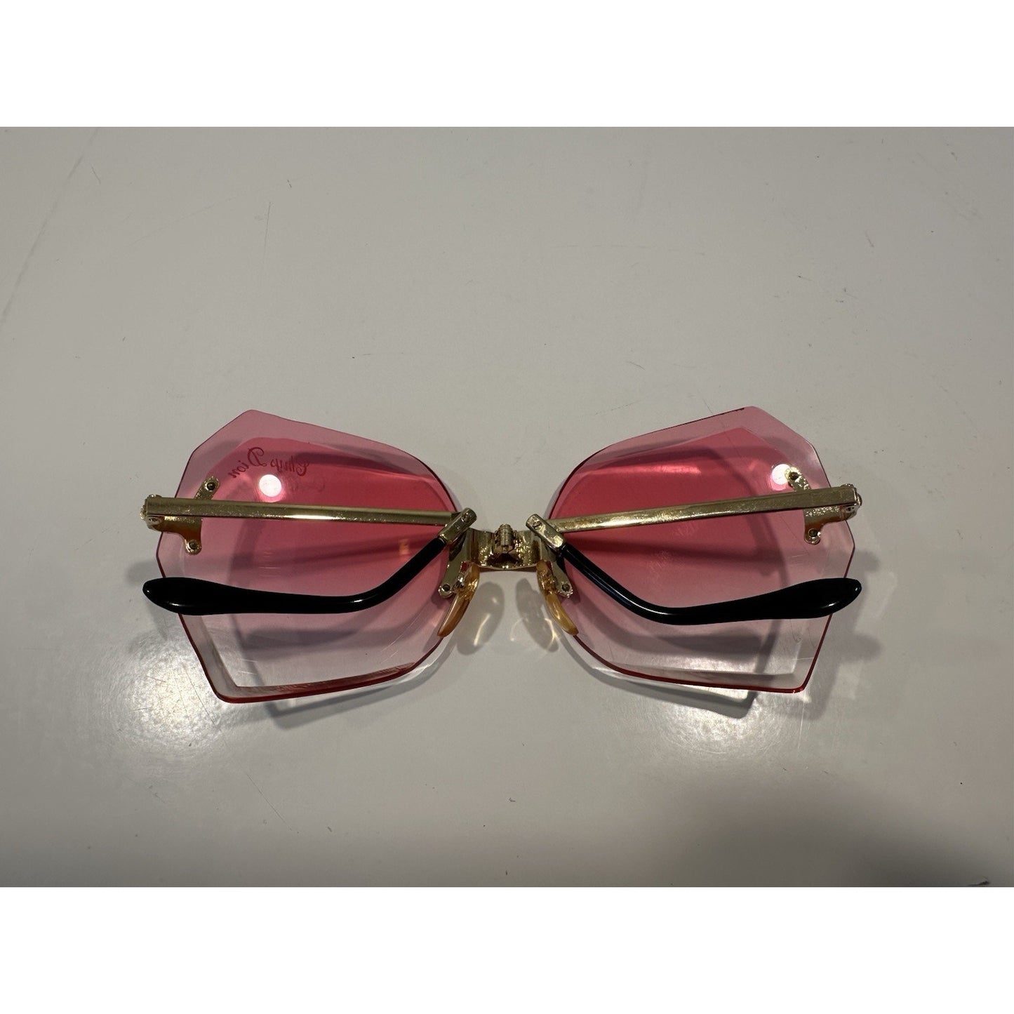 VINTAGE *NEW* 1970's ChrysDior Glam Sunglasses Pink Smoked Glass & Gold