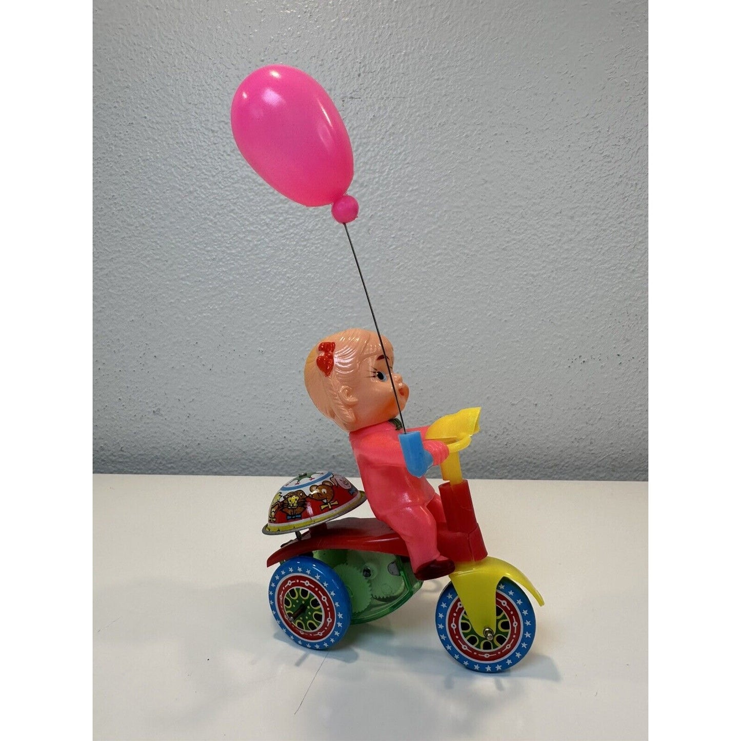 VINTAGE *NEW* 1960's Girl Trycicle Wind-up Toy w/Balloon