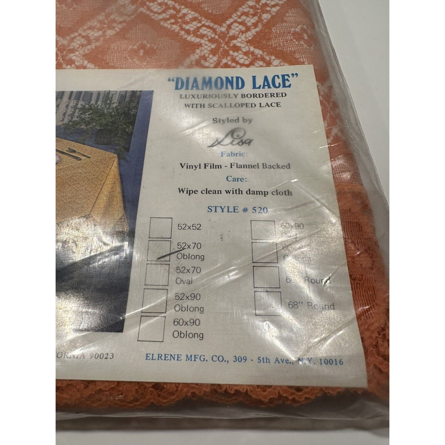 VINTAGE *NEW* Elrene Tablecloth 52"X70" Diamond Lace USA