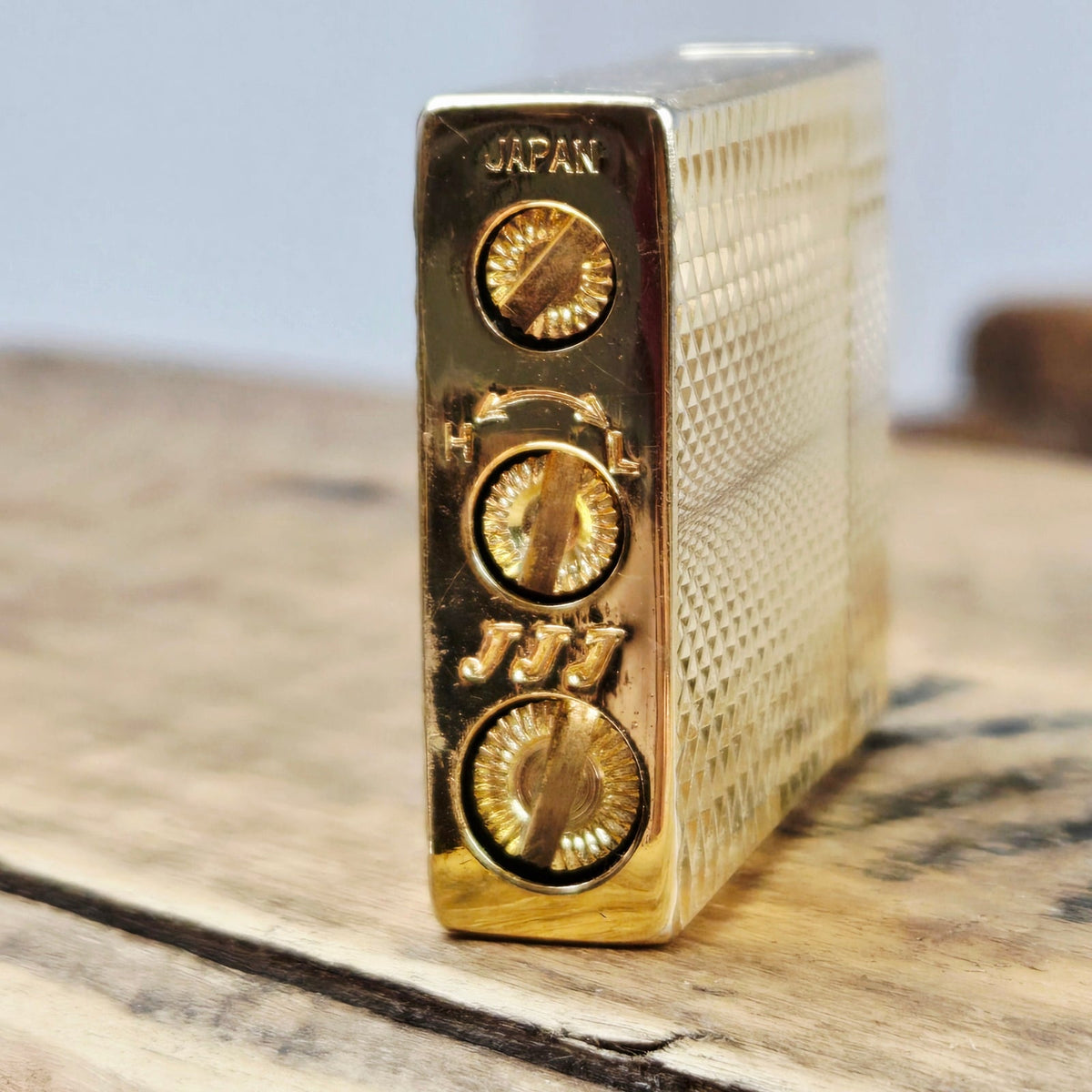 VINTAGE *NEW* 1960's JJJ Gold Textured Butane Lighter Japan