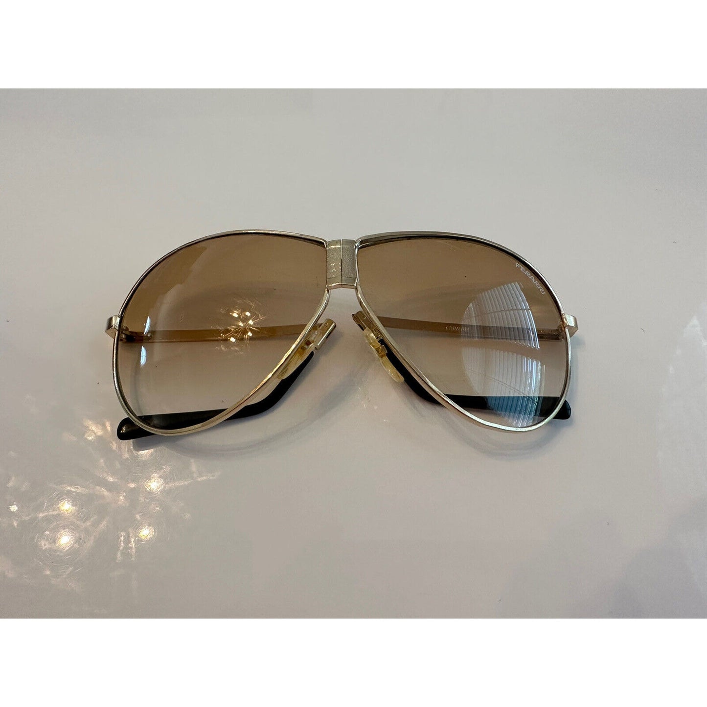 VINTAGE *NEW* 1980's Ferarri Foldable Aviator Sunglasses Gold Metal/Case