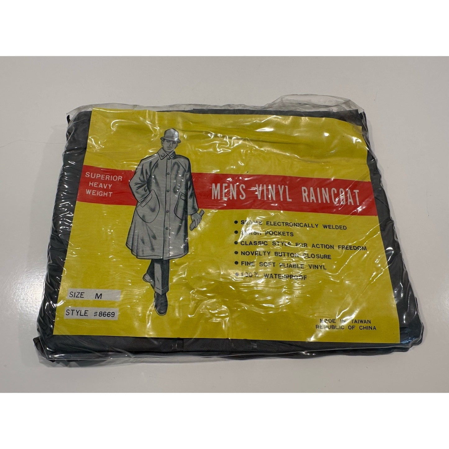 VINTAGE *NEW* 1950s Men's Vinyl Raincoat Heavy Weight Button Front - Med