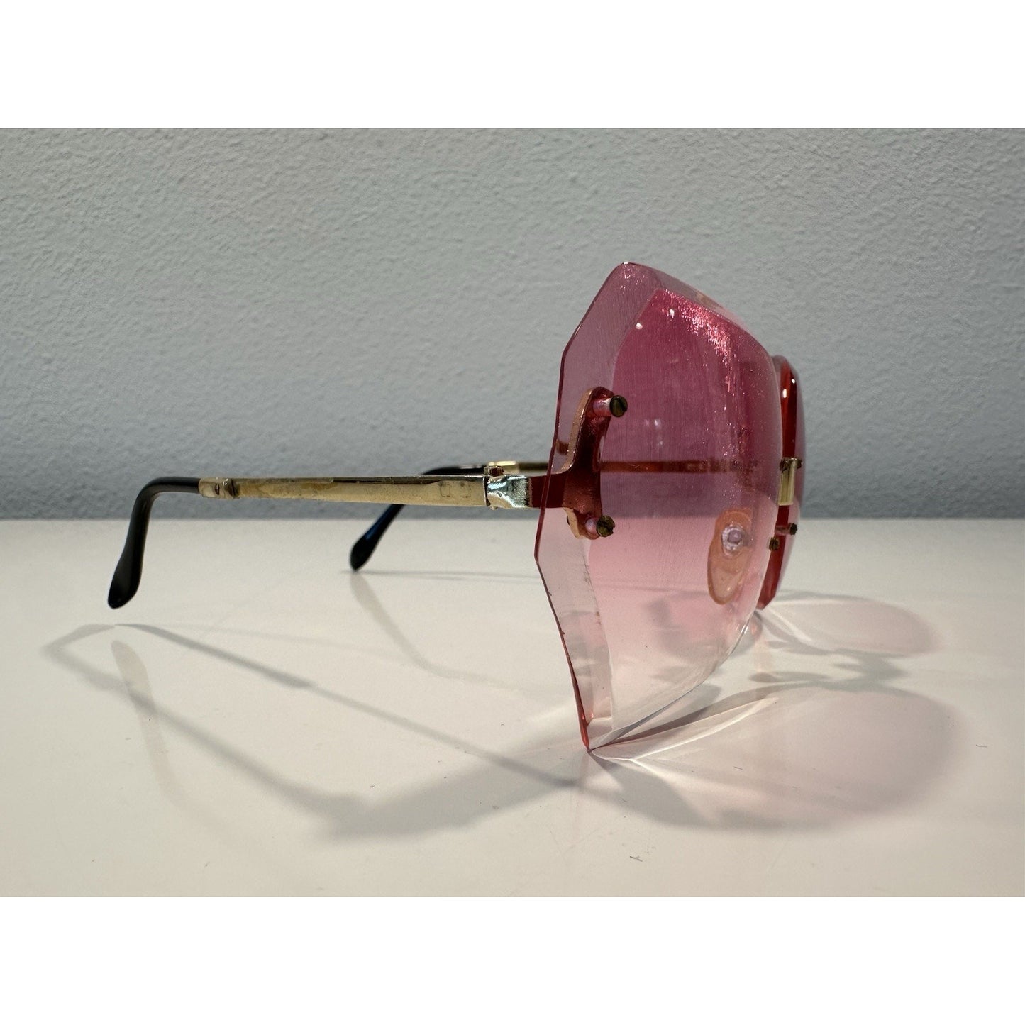 VINTAGE *NEW* 1970's ChrysDior Glam Sunglasses Pink Smoked Glass & Gold