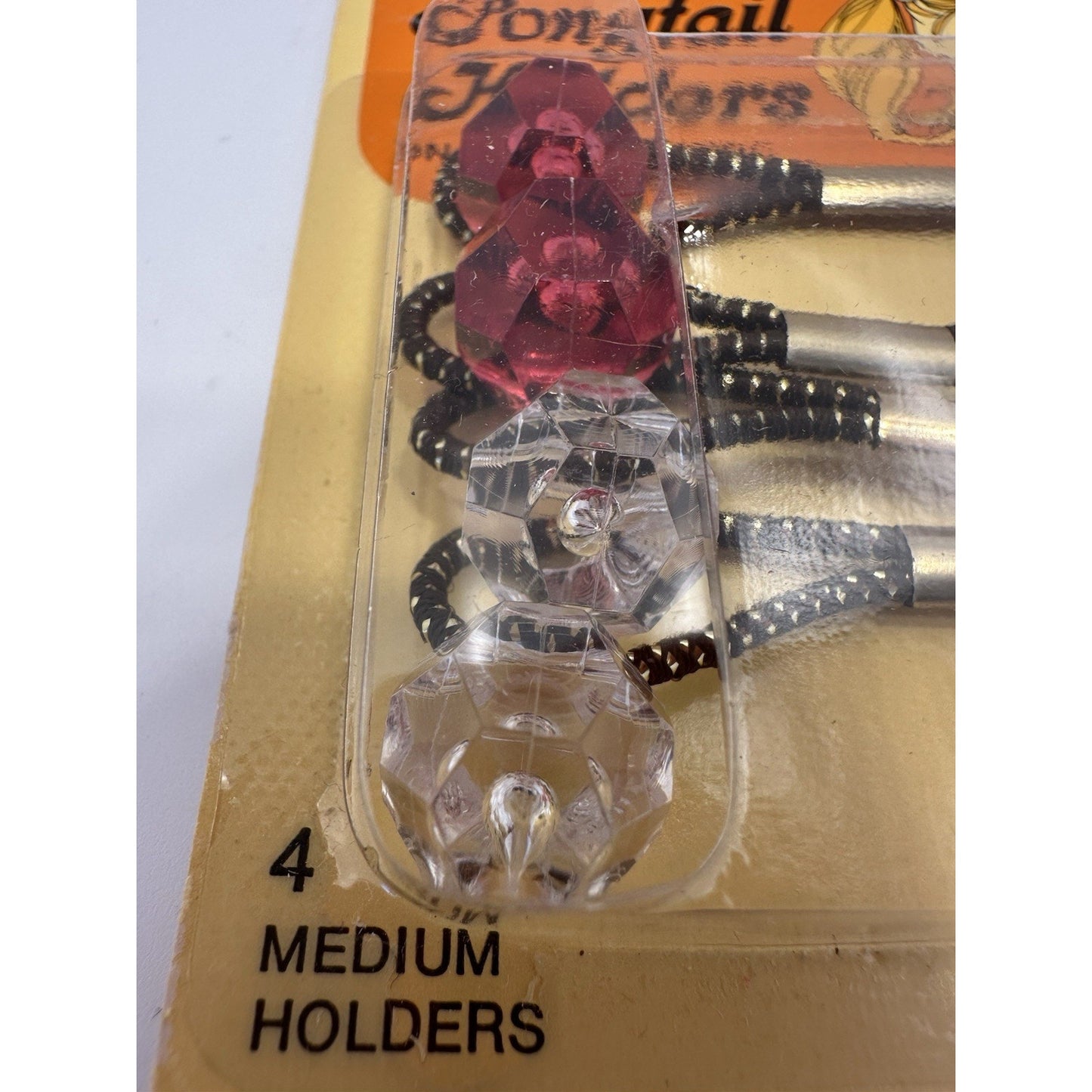 VINTAGE *NEW* 1975 Goody #4589/6 Med Twin Bead Ponytail Crystal Cut Holders