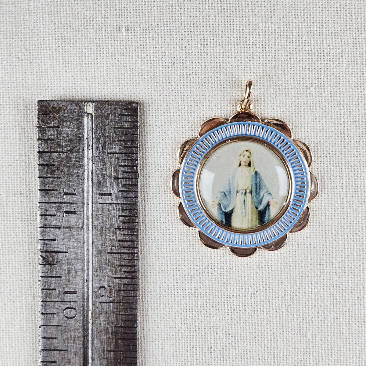 VINTAGE *NEW* 1950's Our Lady of Grace Miraculous Metal Pendant 1.5" Germany