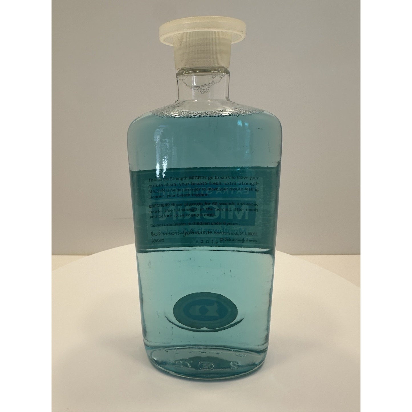 VINTAGE *NEW* 1960's Johnson & Johnson Micrin Mouthwash Glass Bottle 12 FL OZ