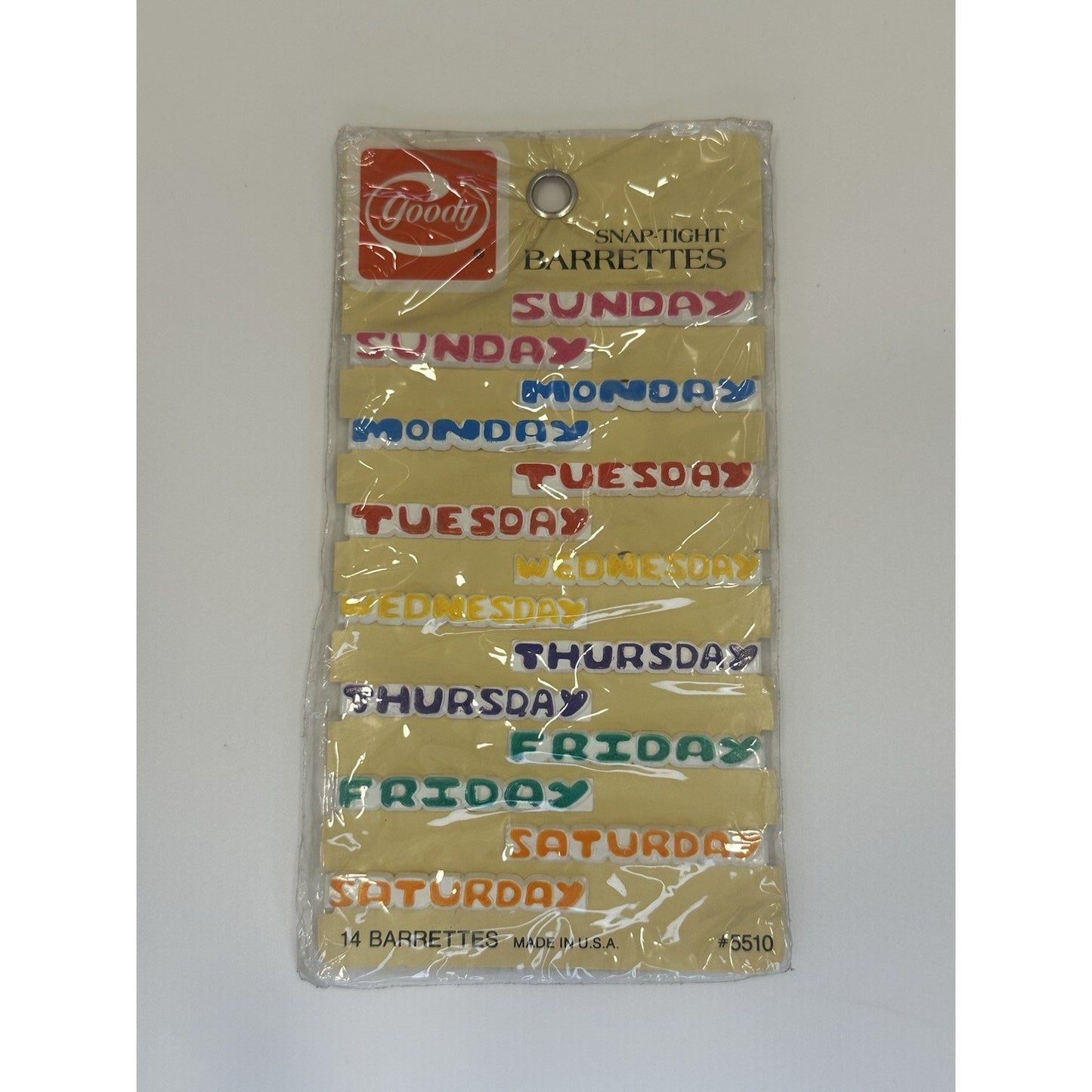 VINTAGE *NEW* 1985 Goody Snap-Tight Barrettes 14-Pack Days of the Week USA