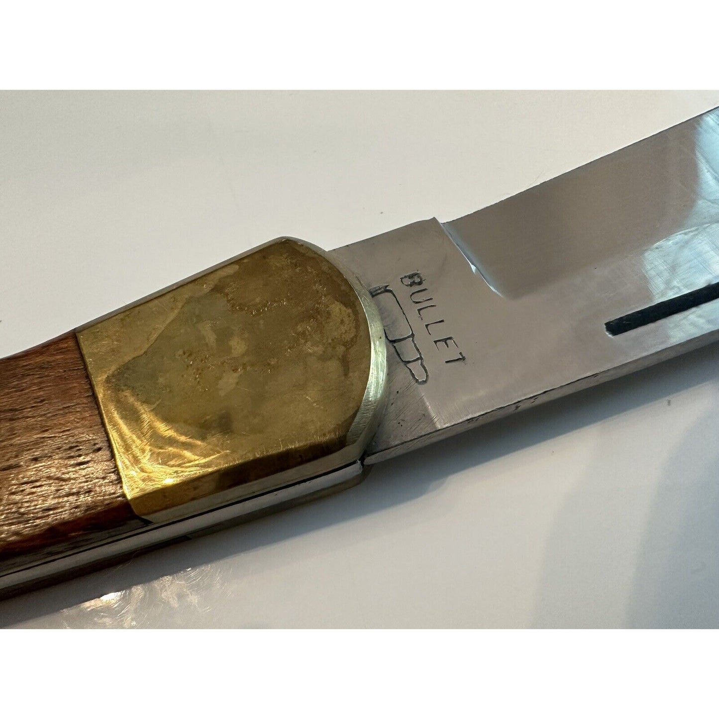 VINTAGE *NEW* Bullet Knife Wood Handle, Brass Trim
