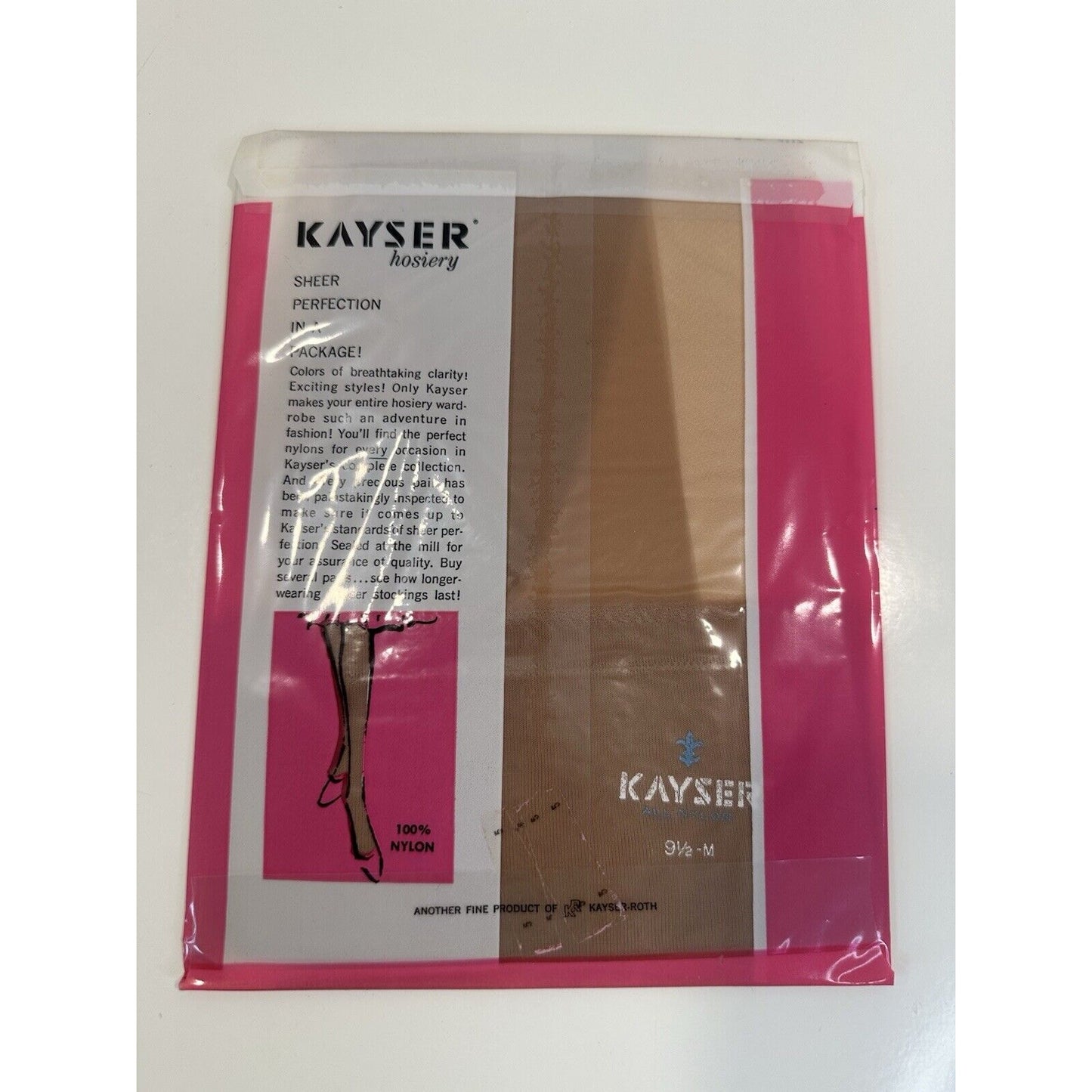 VINTAGE *NEW* 1950's Kayser Hosiery Seamless Mesh-Clear Beige Sz9.5X6