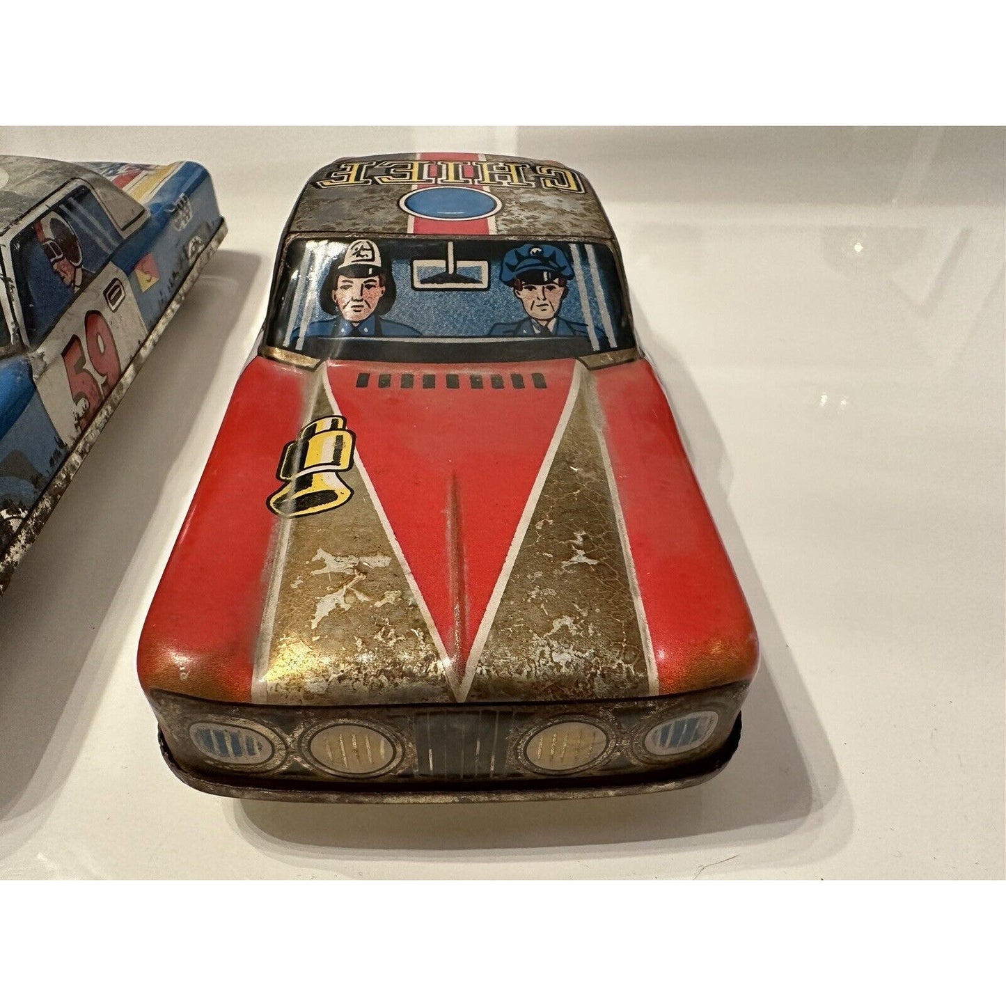 VINTAGE *NEW* 1950's Large Toy Metal Police, Fire Chief, Race Car Japan