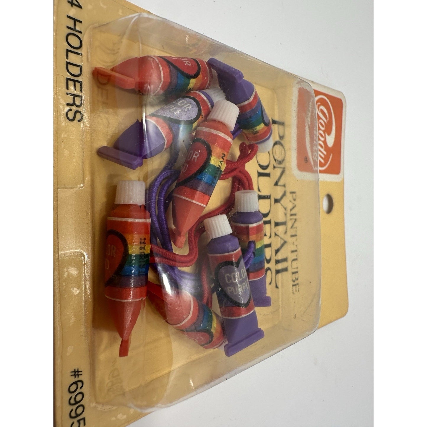 VINTAGE *NEW* 80' Goody Ponytail Holders Paint Tubes #6995 Red/Purple