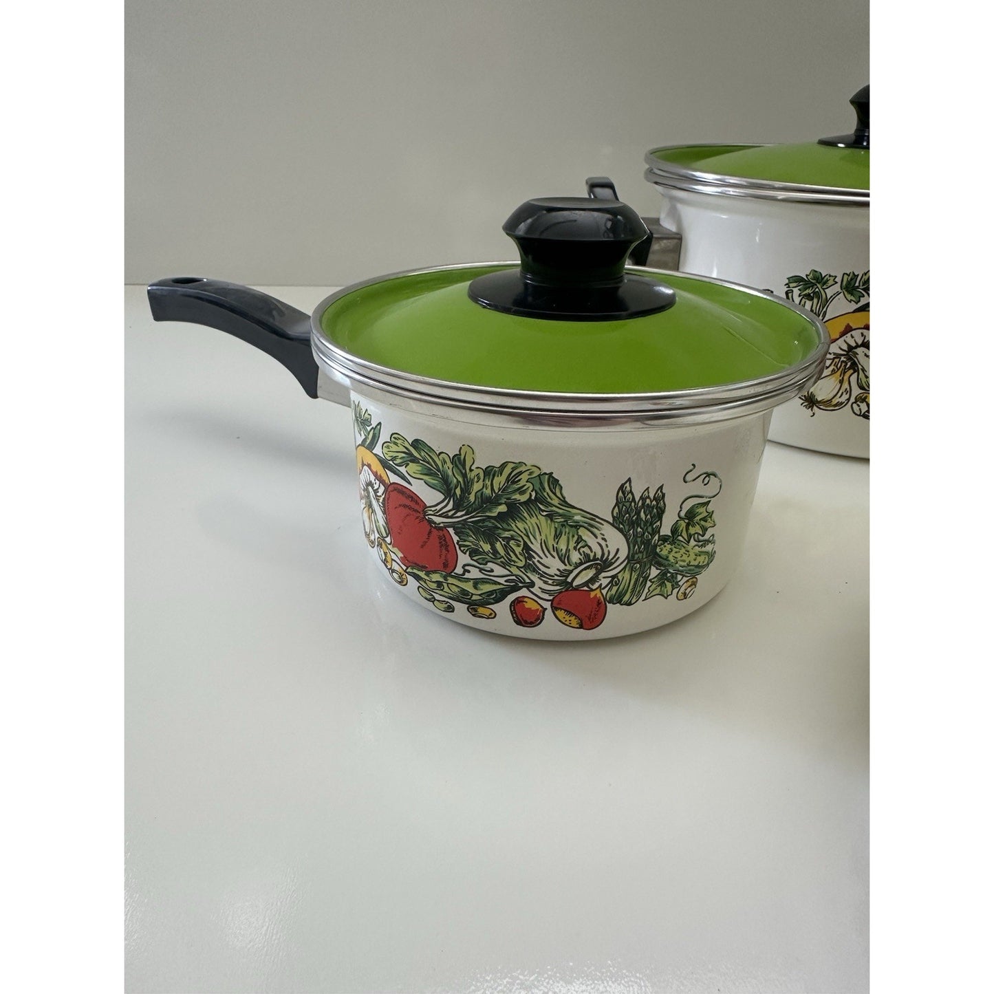 VINTAGE *NEW* 1970's 7-piece Green Lid Pot Pan and Skillet Set - RARE | Movie