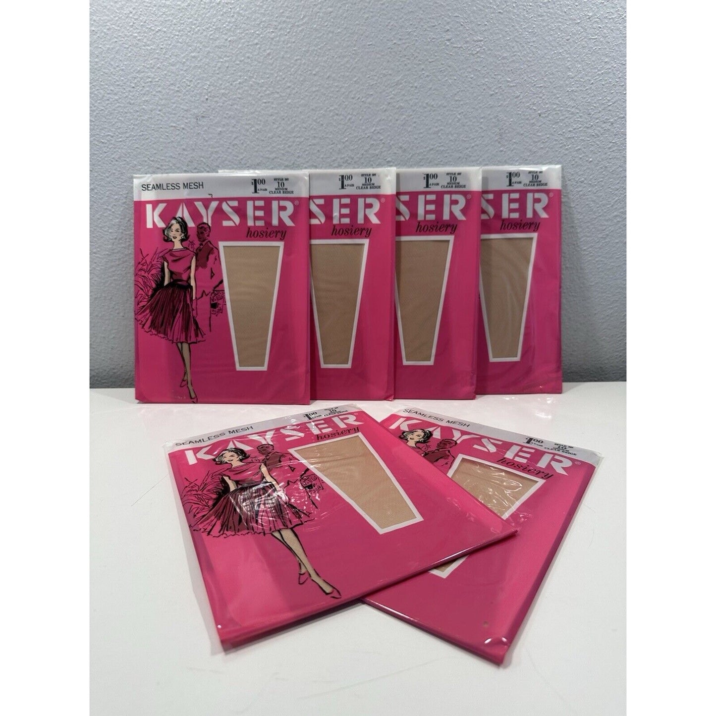 VINTAGE *NEW* Kayser Hosiery Seamless-Clear Beige Sz10 X 6