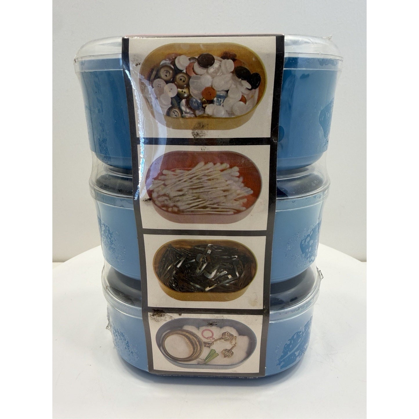 VINTAGE *NEW* 1970's Plastic Vanity Box Set of 3 Lidded Dresser Organizer