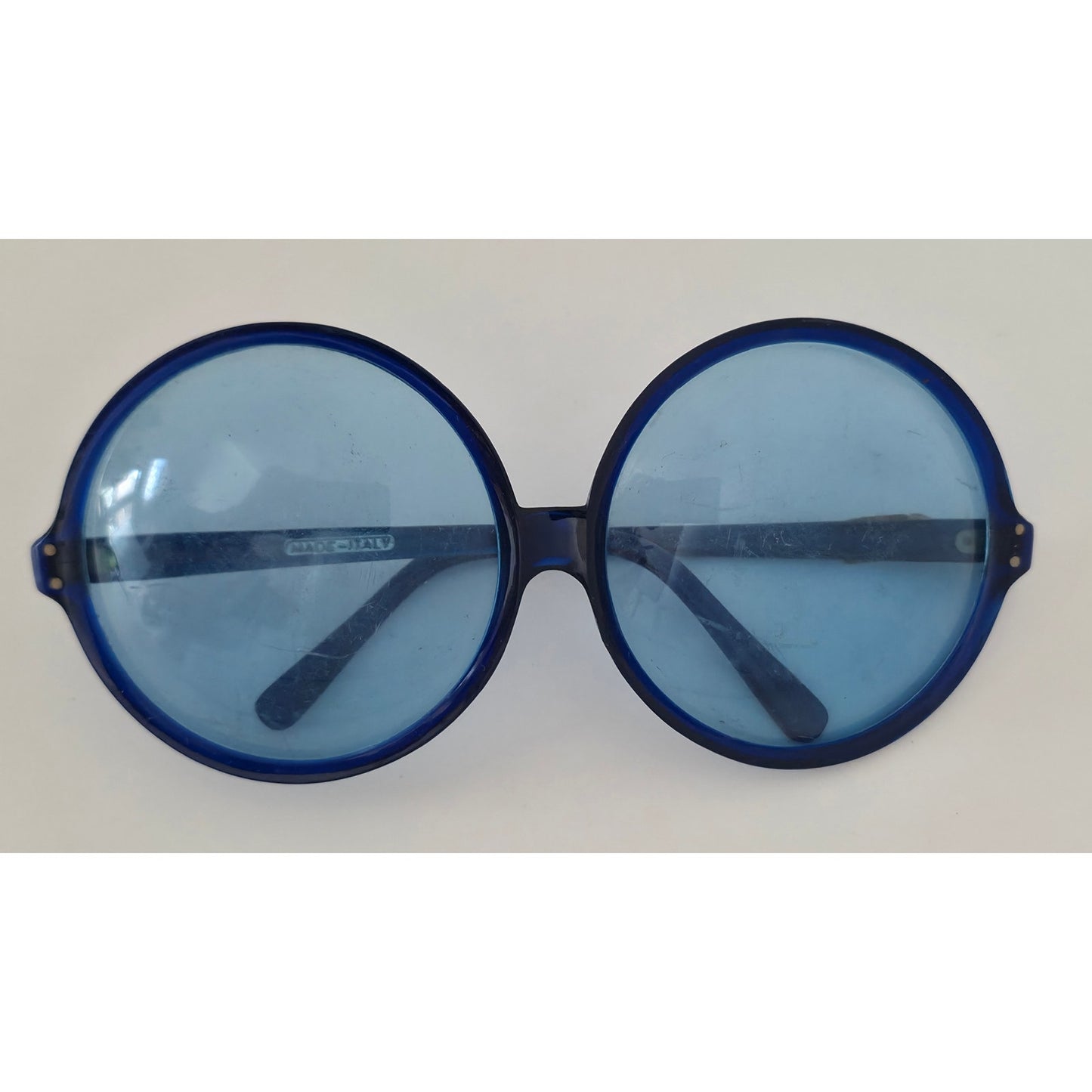 VINTAGE *NEW* 1970's Glam Unisex Oversized Sunglasses Blue Frame Blue Lens
