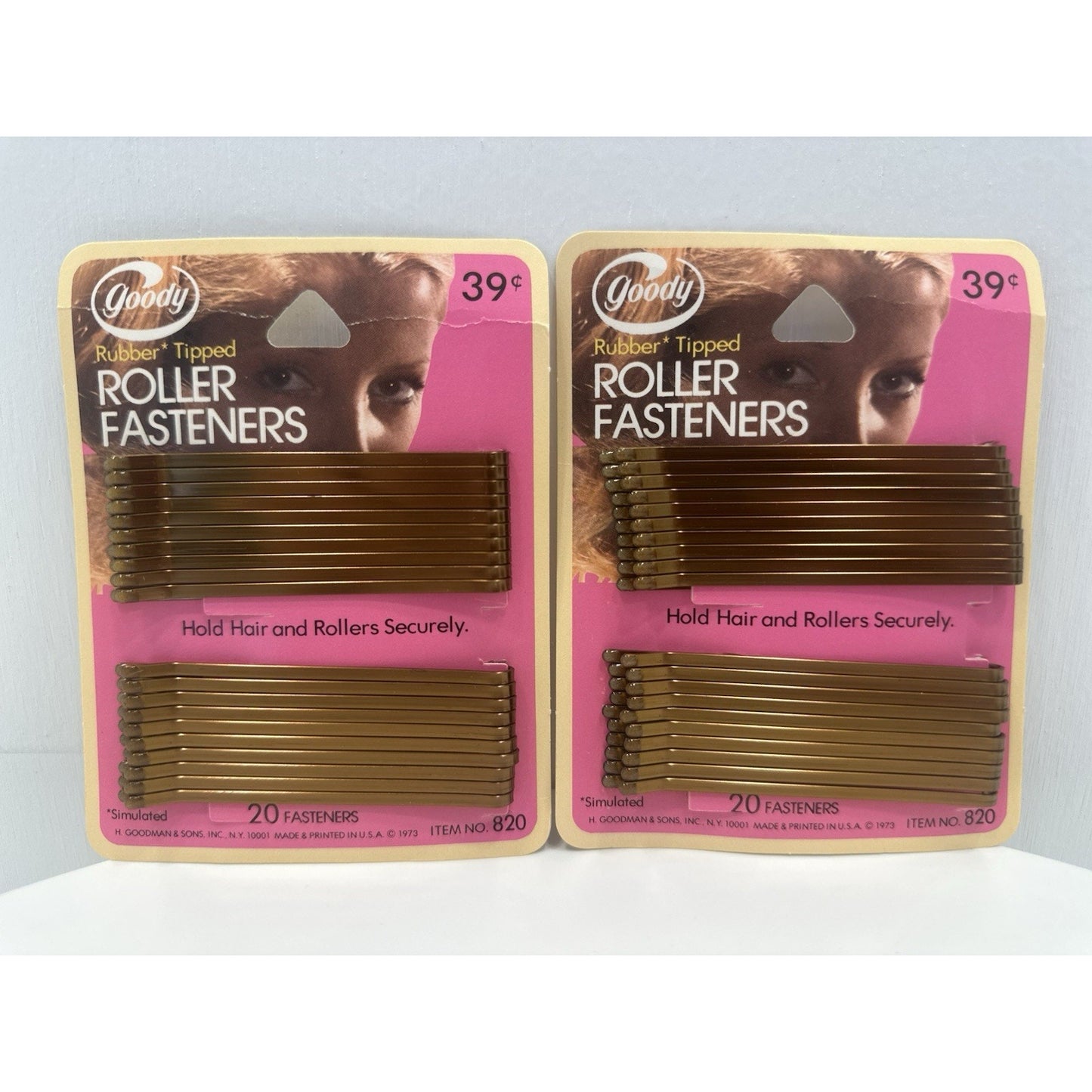 VINTAGE *NEW* 1973 Goody 820 20-Ball Tip RollerFastener/Bobby Pins Brown